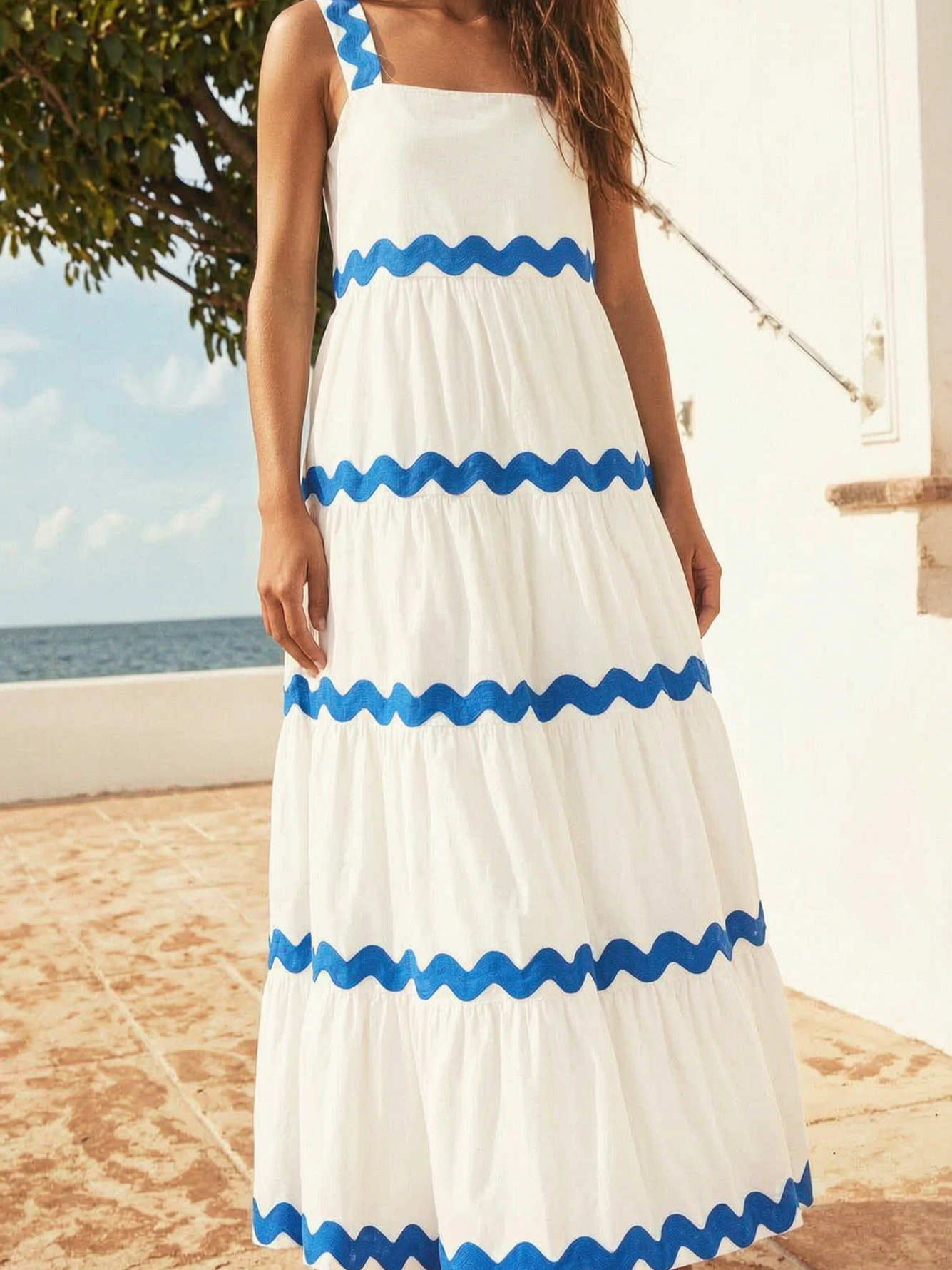 Multi Color Block Sleeveless Tiered Maxi Dress