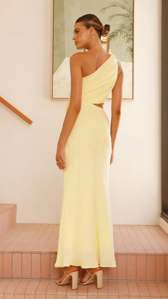 Yellow Sheath Sleeveless Maxi Dress with Floral Detail