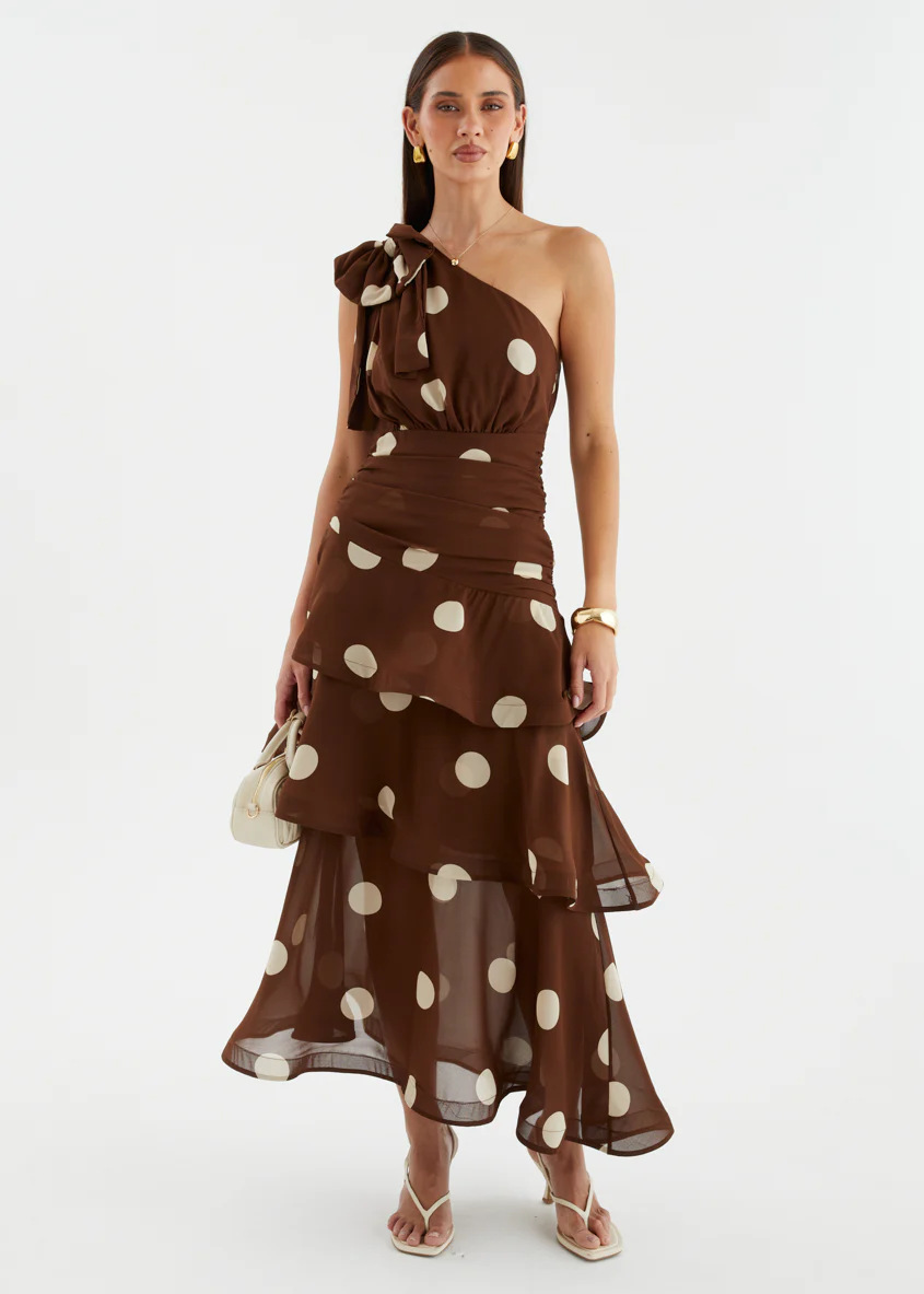Polka Dot One-Shoulder Tiered Maxi Dress