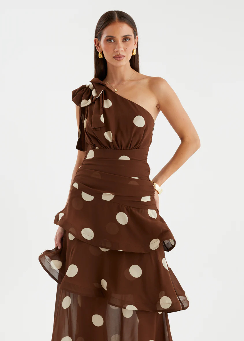 Polka Dot One-Shoulder Tiered Maxi Dress