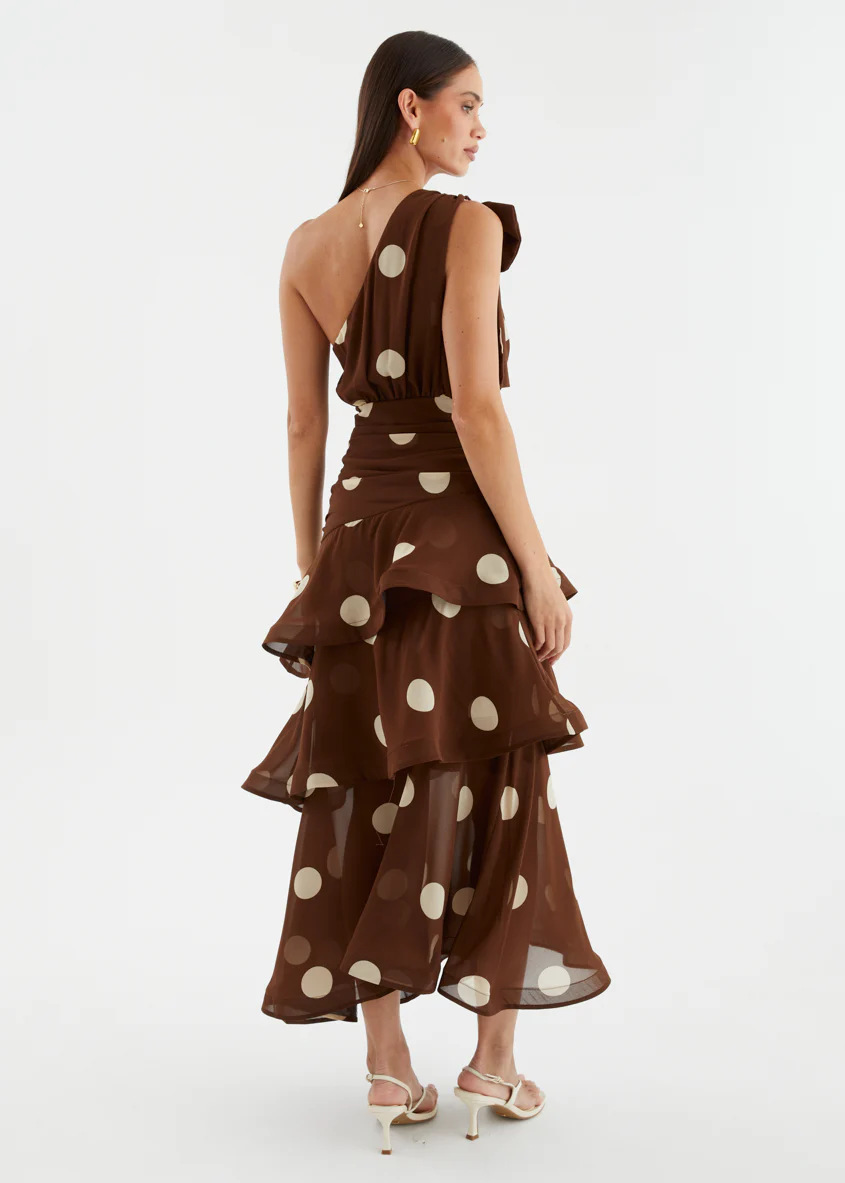Polka Dot One-Shoulder Tiered Maxi Dress