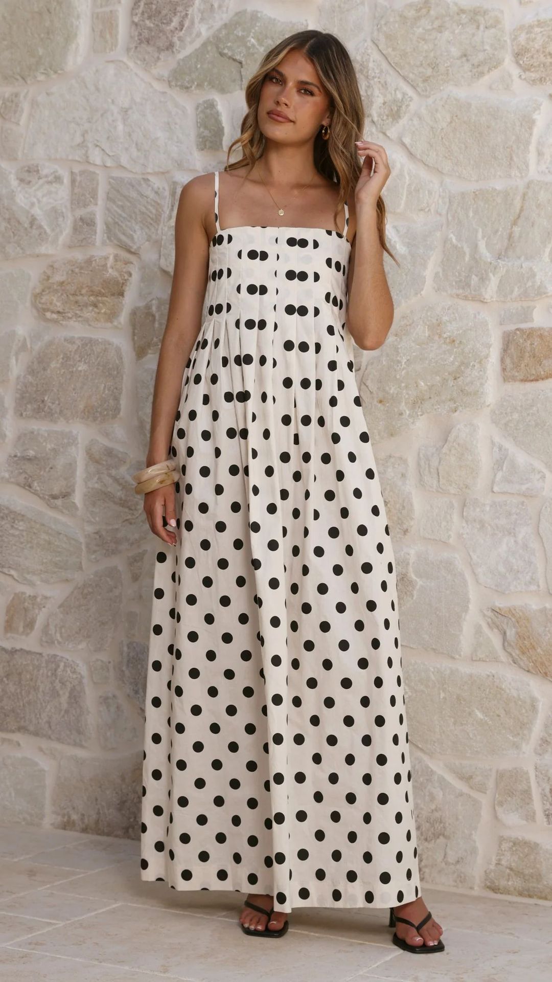 Polka Dot Strapless Maxi Dress