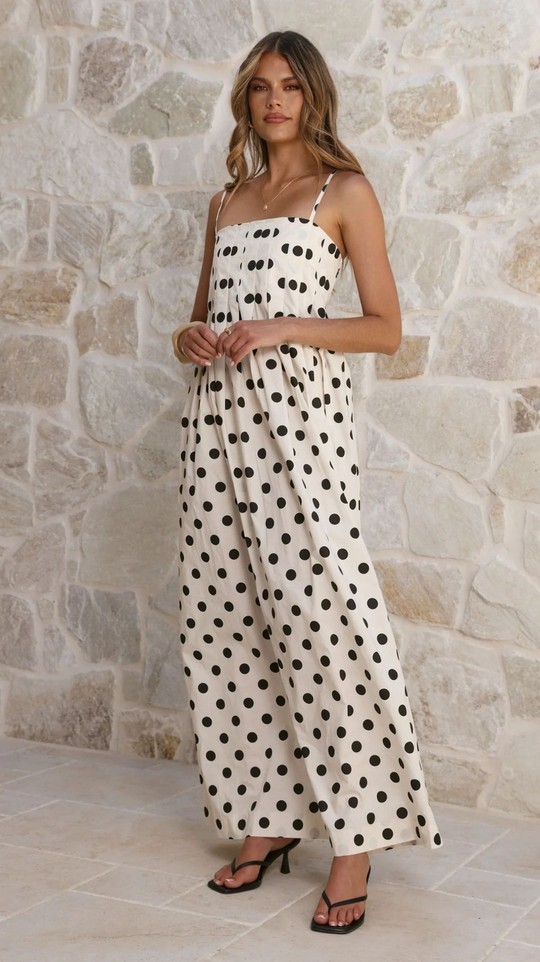 Polka Dot Strapless Maxi Dress