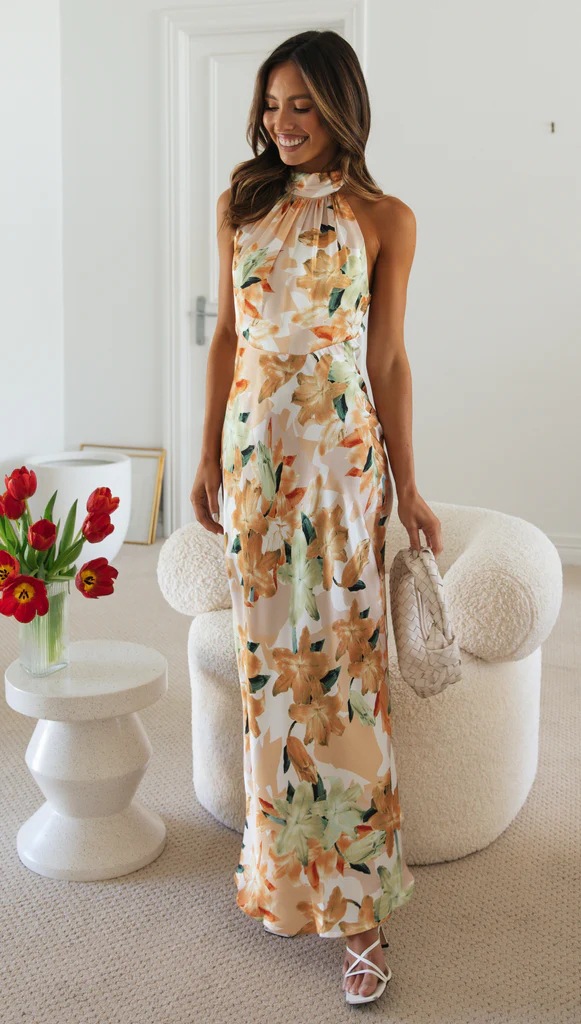 Floral Halter Neck Sleeveless Sheath Maxi Dress
