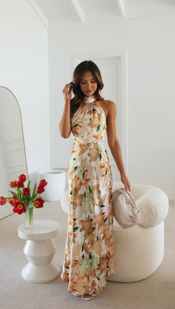 Floral Halter Neck Sleeveless Sheath Maxi Dress