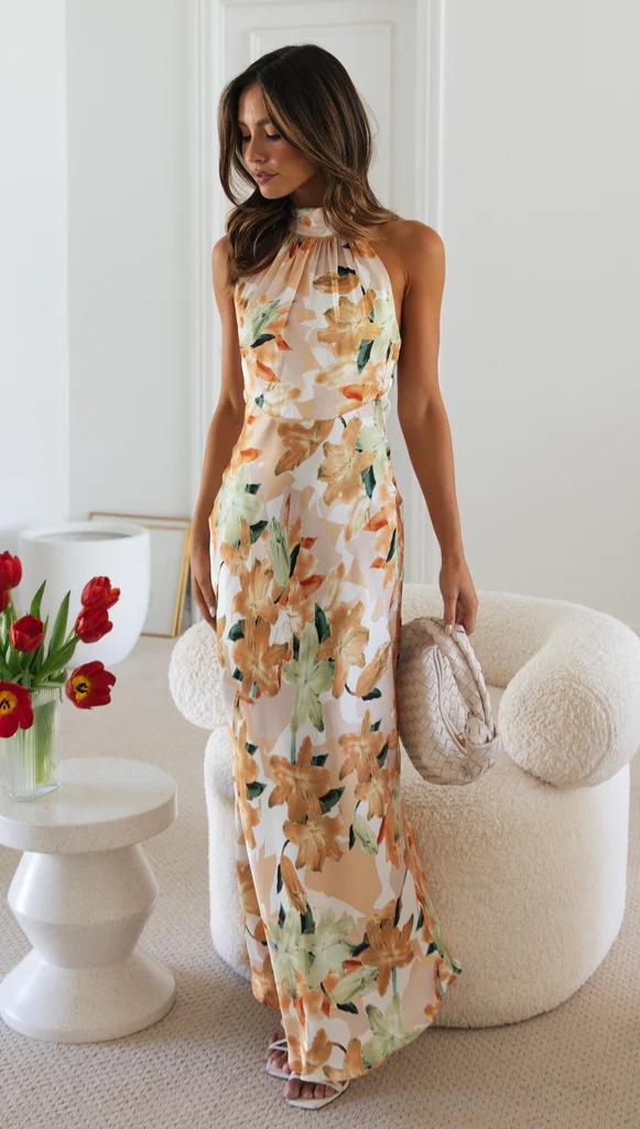 Floral Halter Neck Sleeveless Sheath Maxi Dress