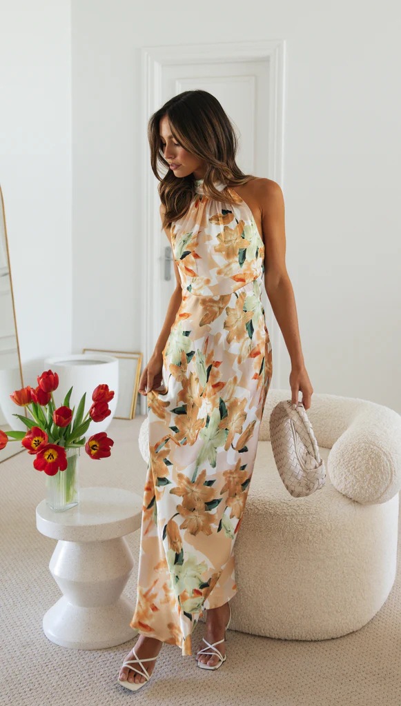 Floral Halter Neck Sleeveless Sheath Maxi Dress