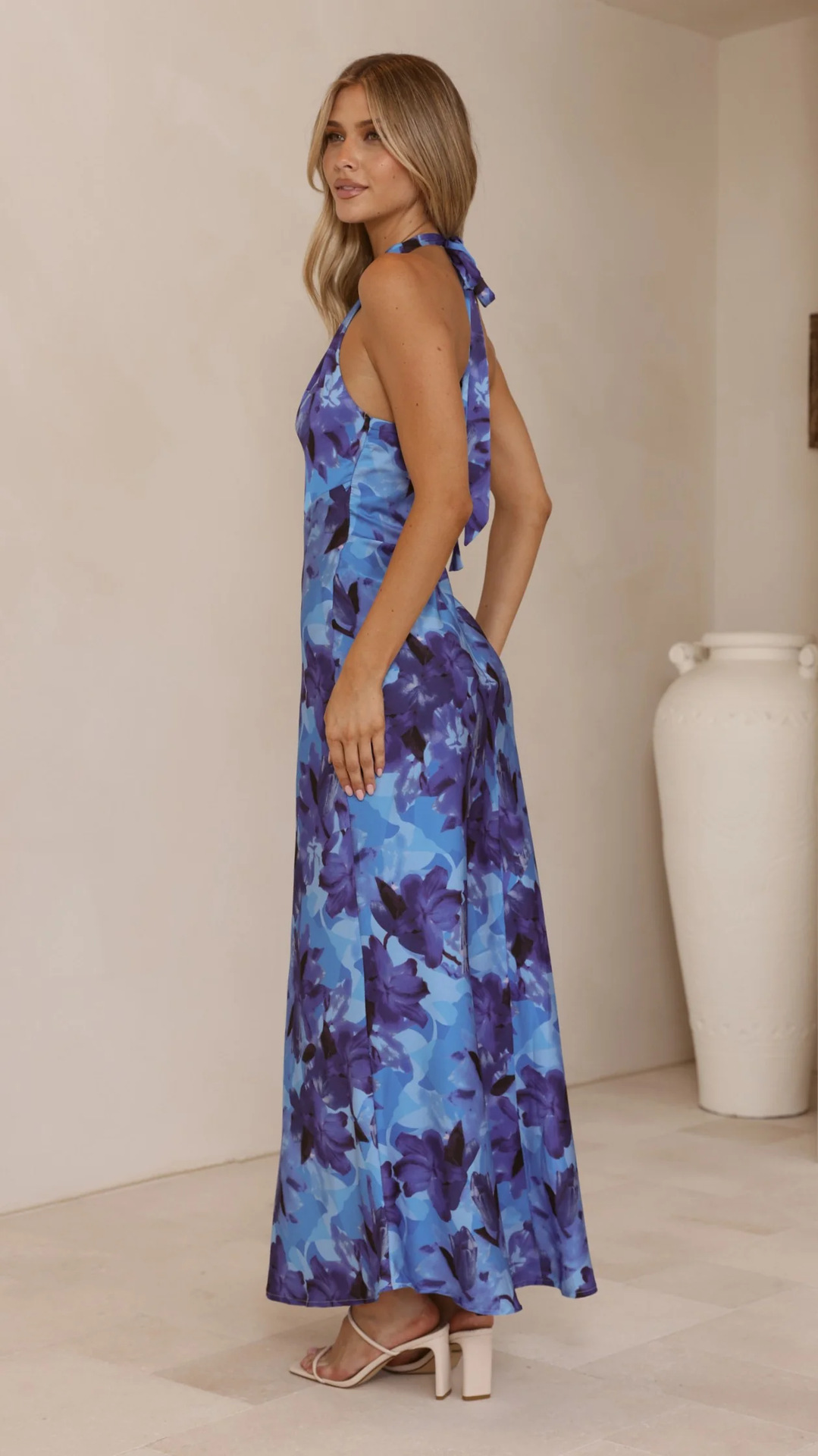 Floral Halter Neck A-Line Ankle-Length Dress