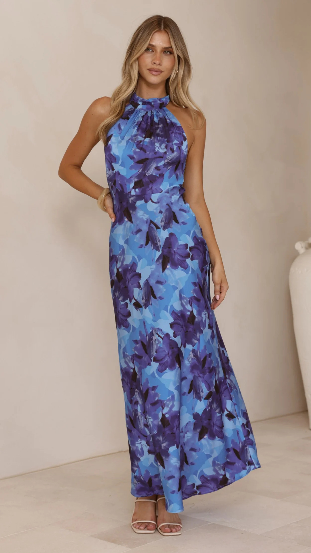 Floral Halter Neck A-Line Ankle-Length Dress
