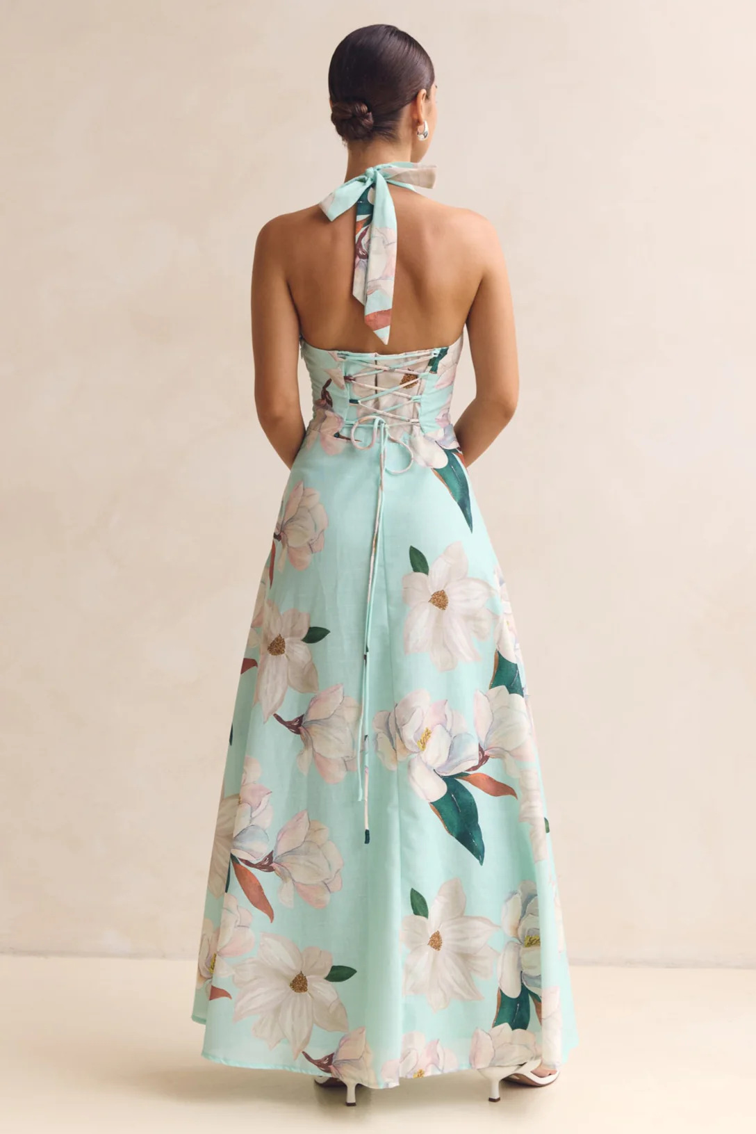 Floral A-Line Ankle Length Halter Dress