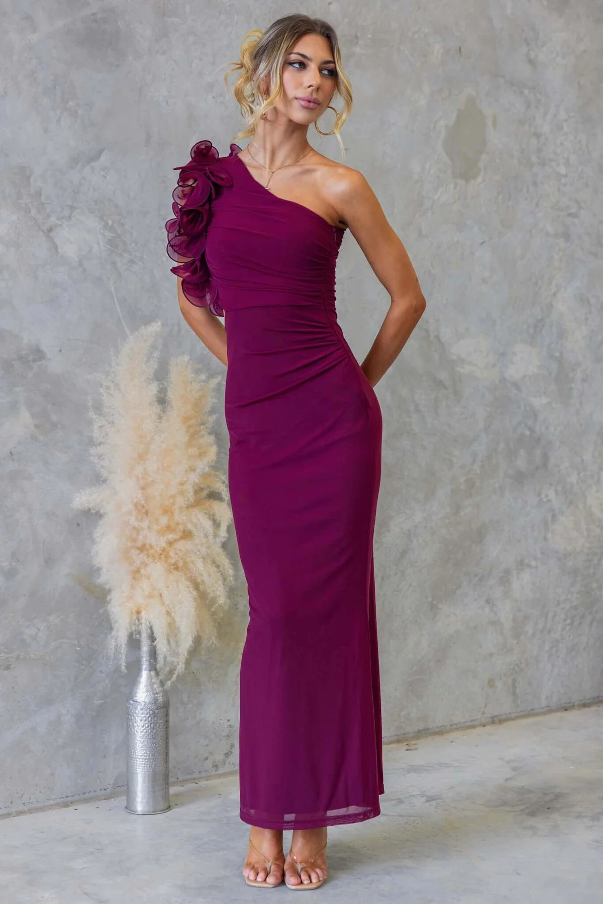 Purple One-Shoulder Sheath Dress