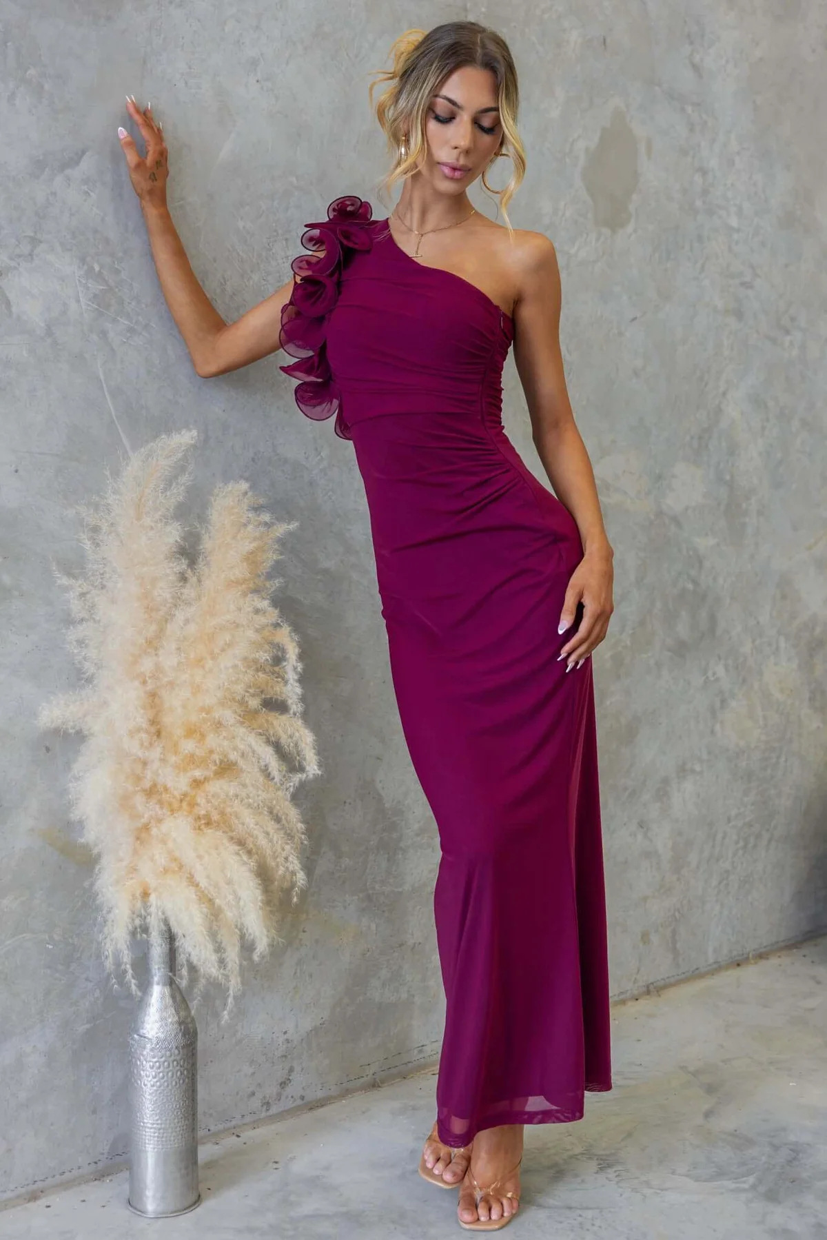 Purple One-Shoulder Sheath Dress