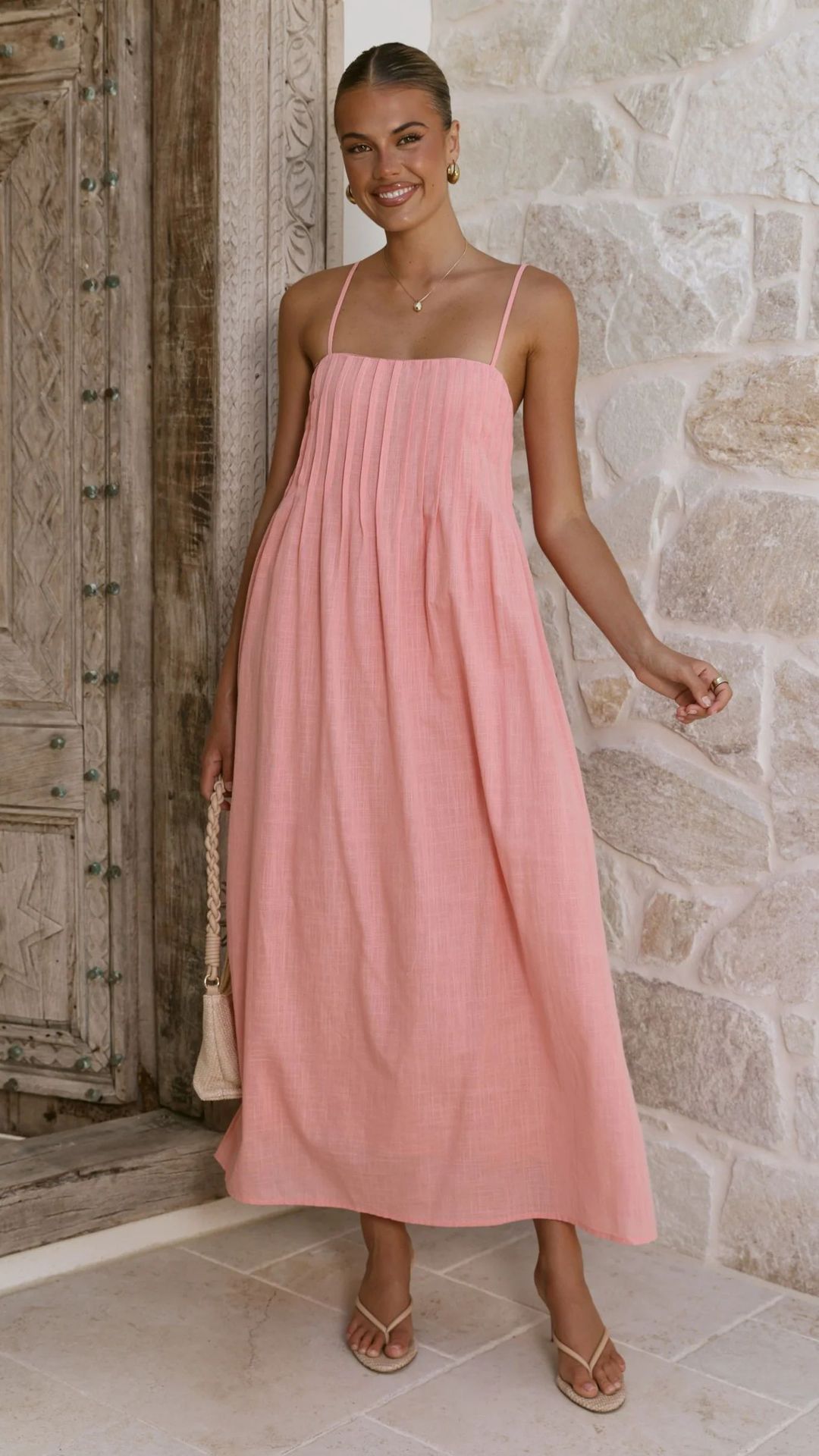 Peach Sleeveless Ankle-Length Shift Dress