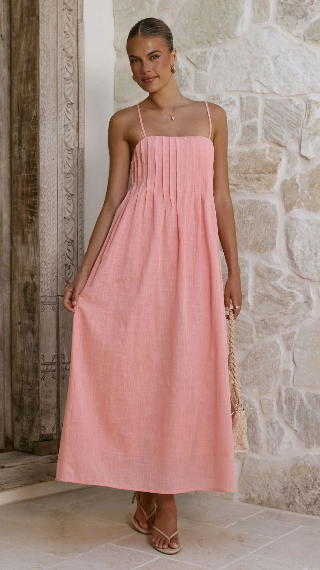 Peach Sleeveless Ankle-Length Shift Dress