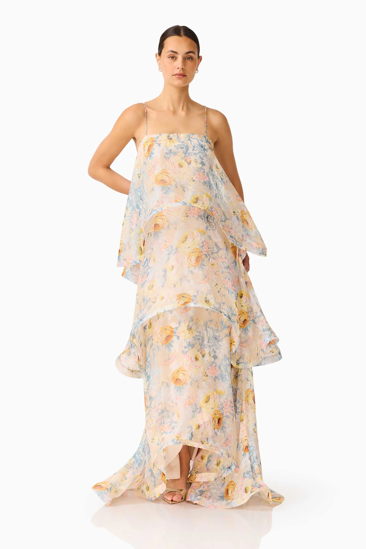Floral Tiered Maxi Dress with Spaghetti Straps