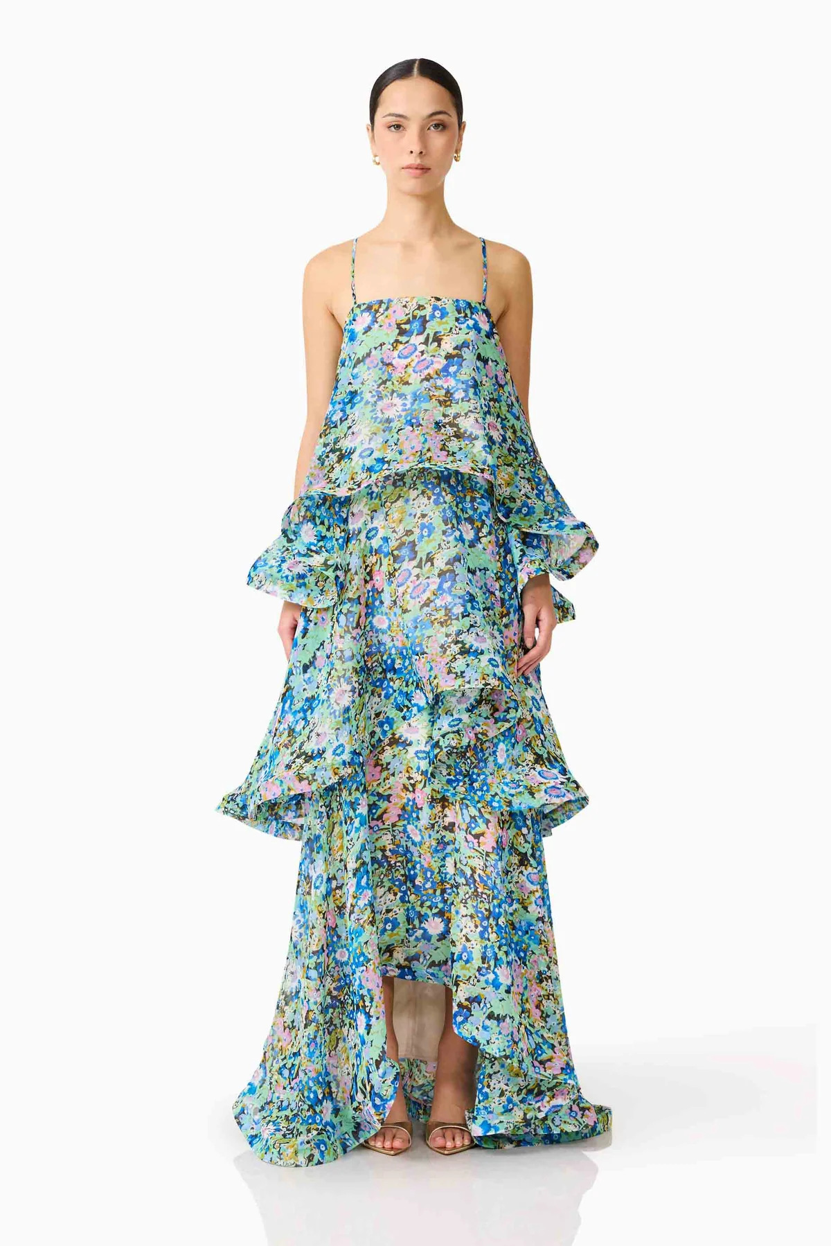 Floral Tiered Sleeveless Maxi Dress