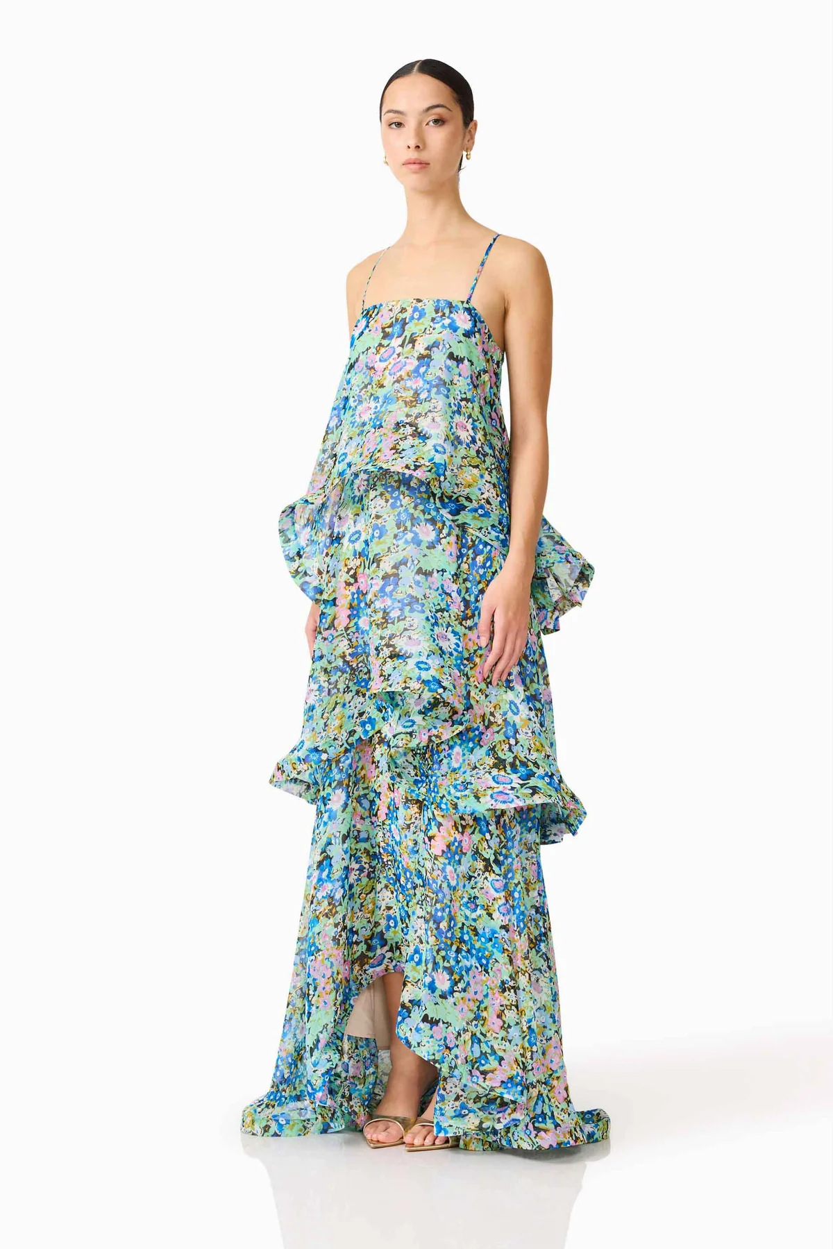 Floral Tiered Sleeveless Maxi Dress