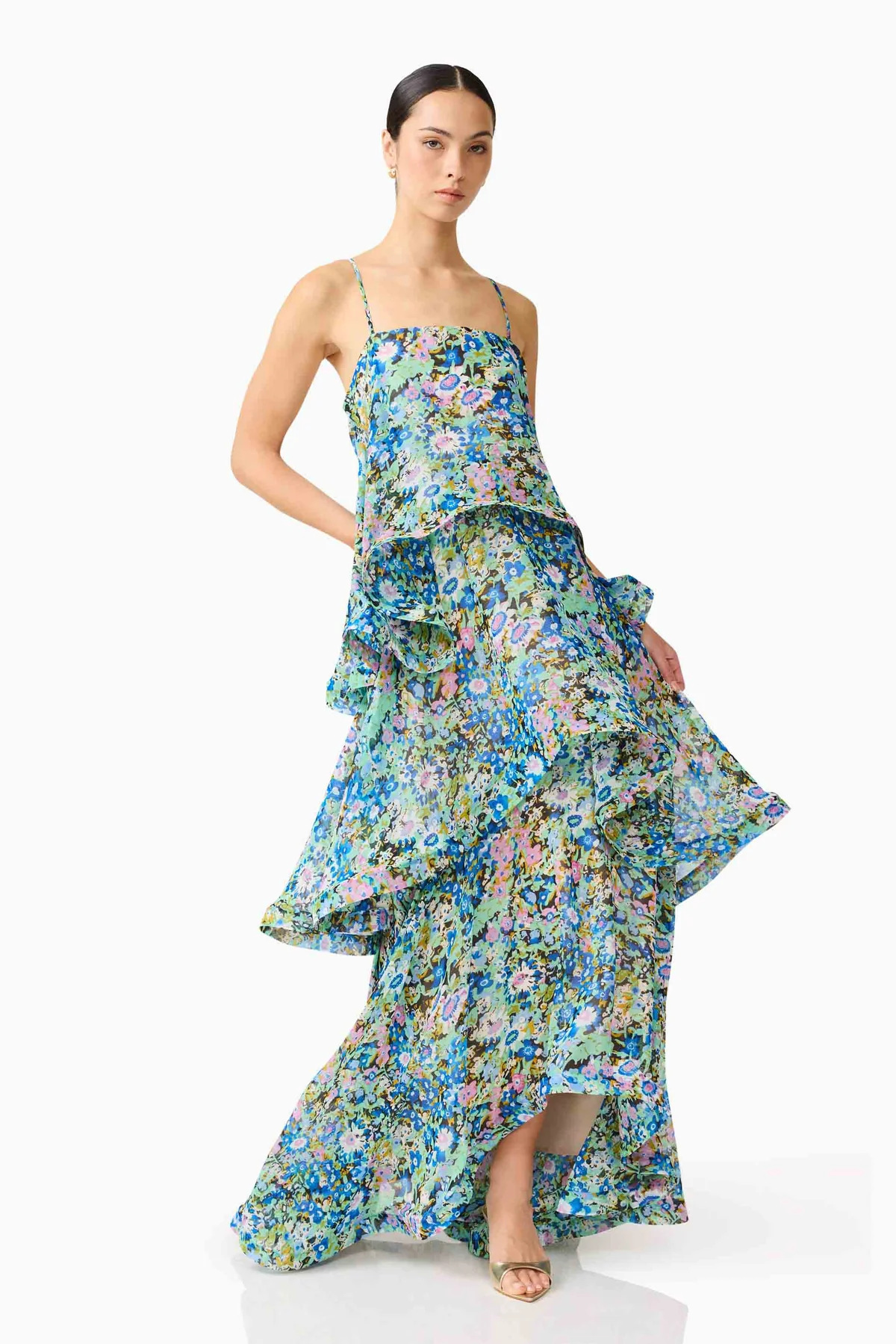 Floral Tiered Sleeveless Maxi Dress