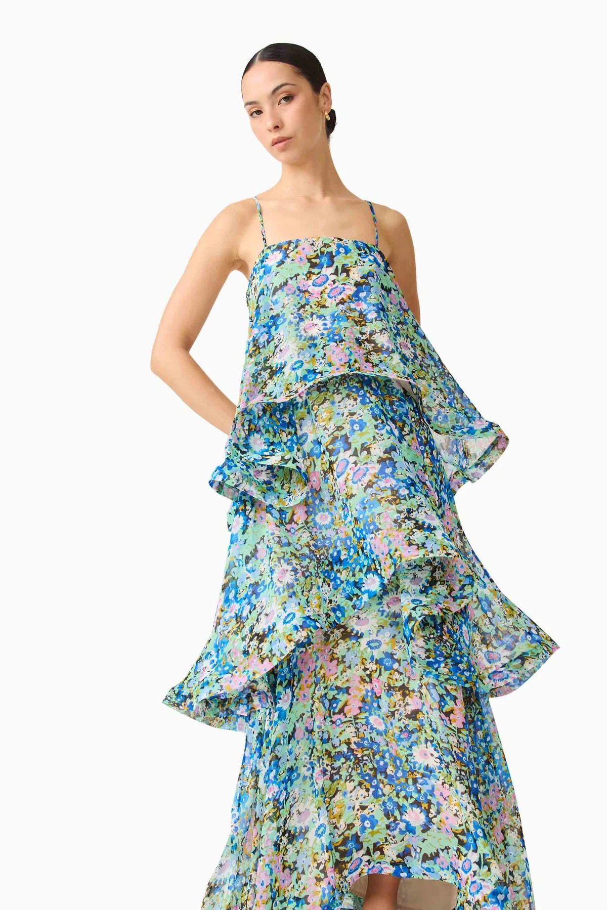Floral Tiered Sleeveless Maxi Dress