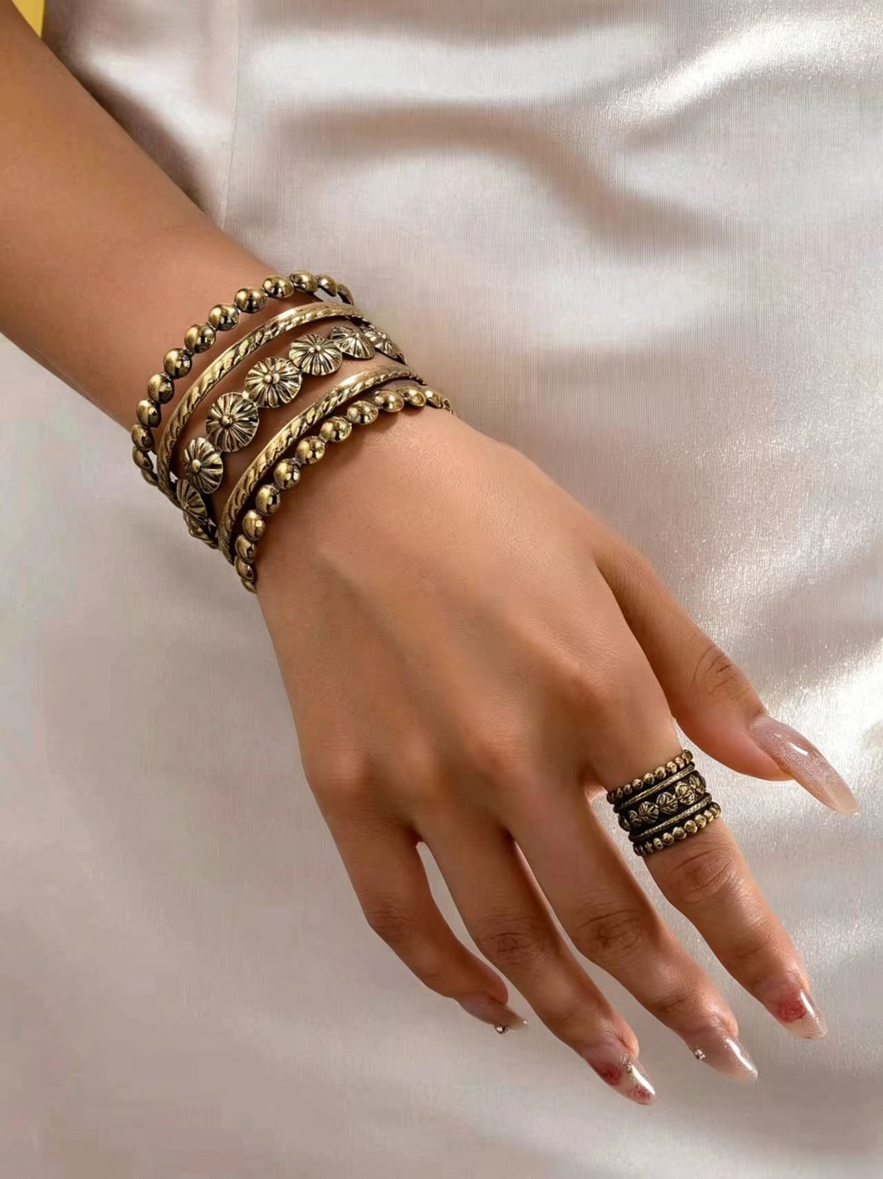 Set of 2 Gold Flower Cuff Bracelet