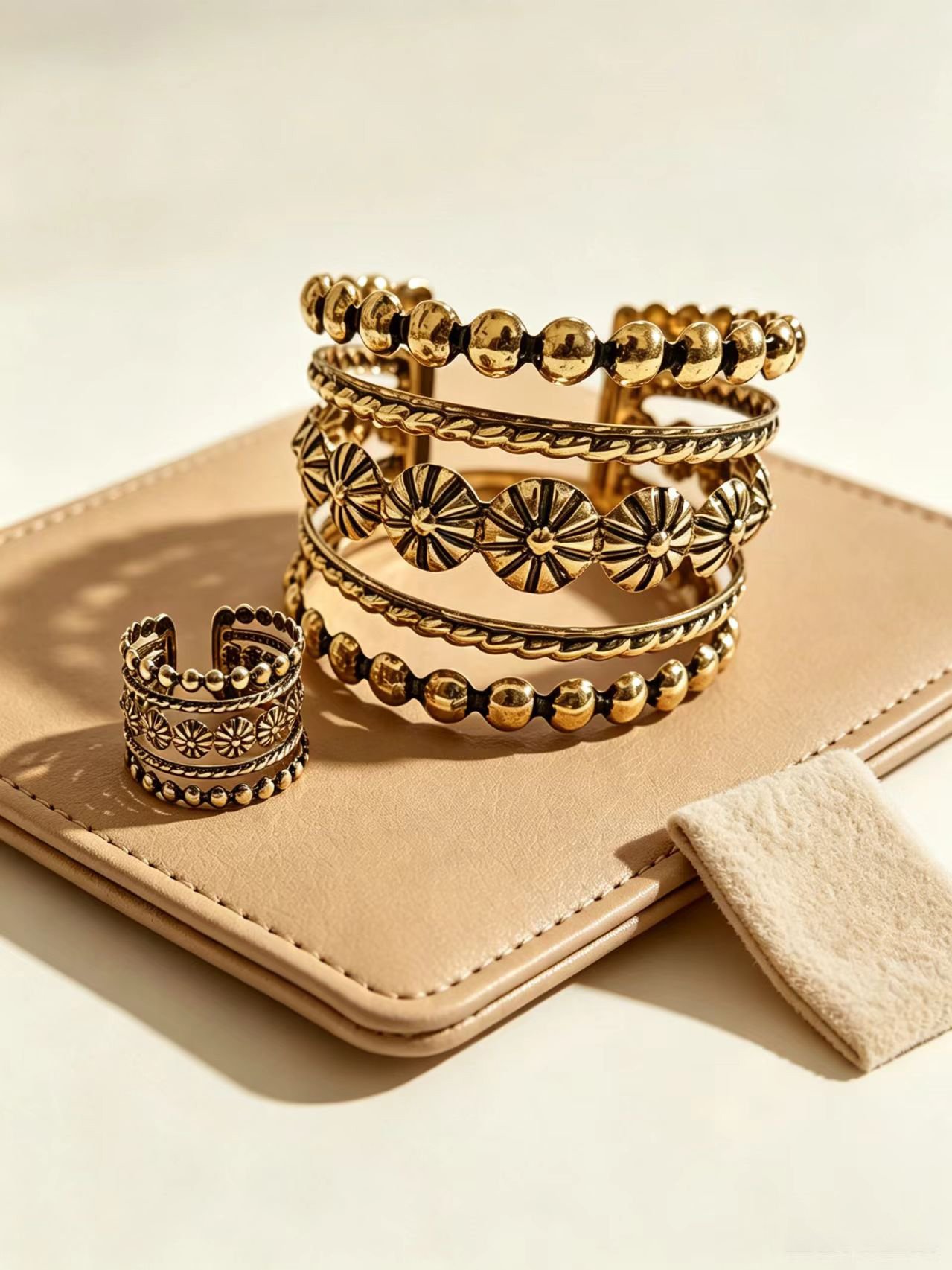 Set of 2 Gold Flower Cuff Bracelet
