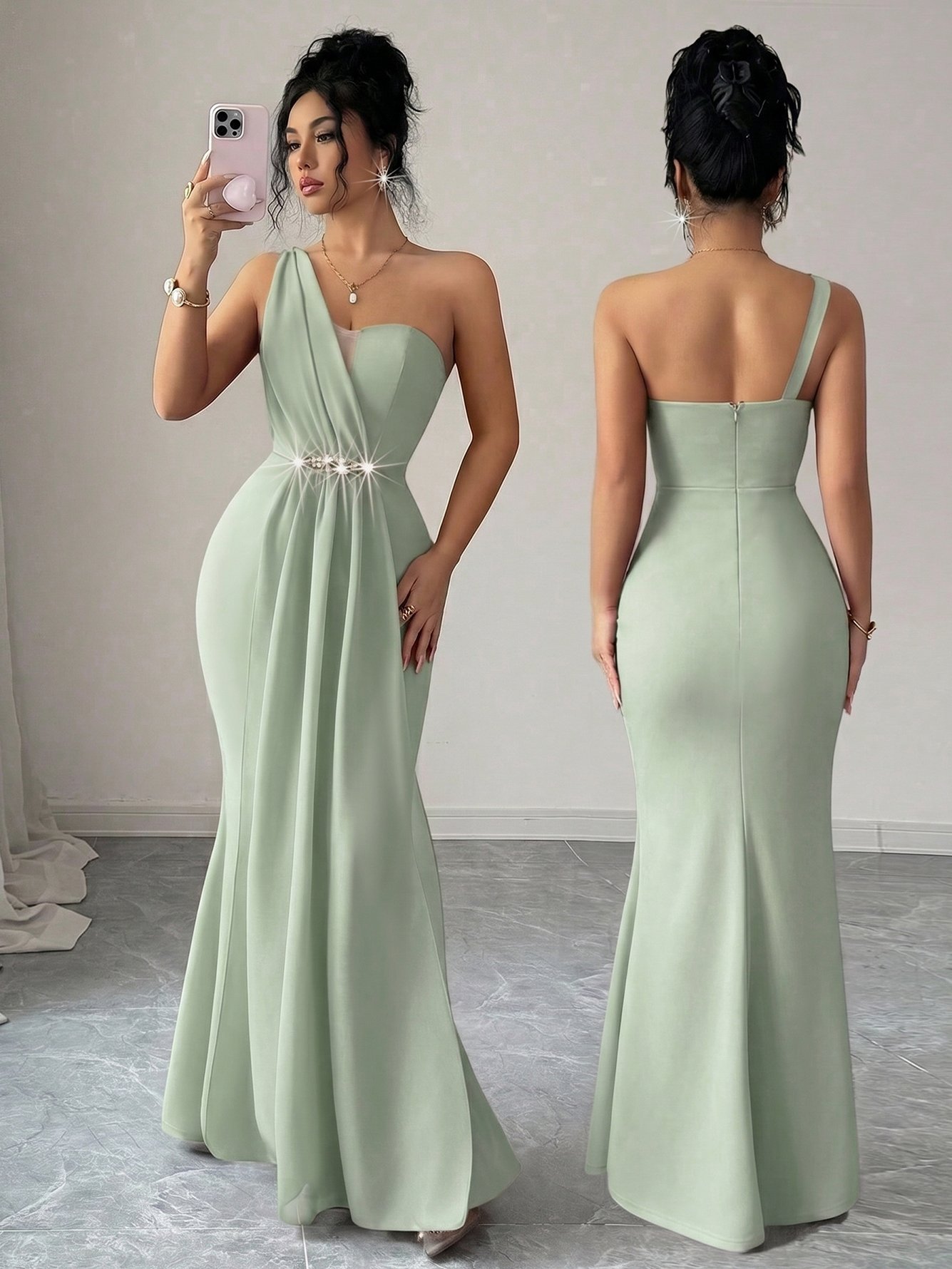 Sage Green Solid Sleeveless Mermaid Maxi Dress