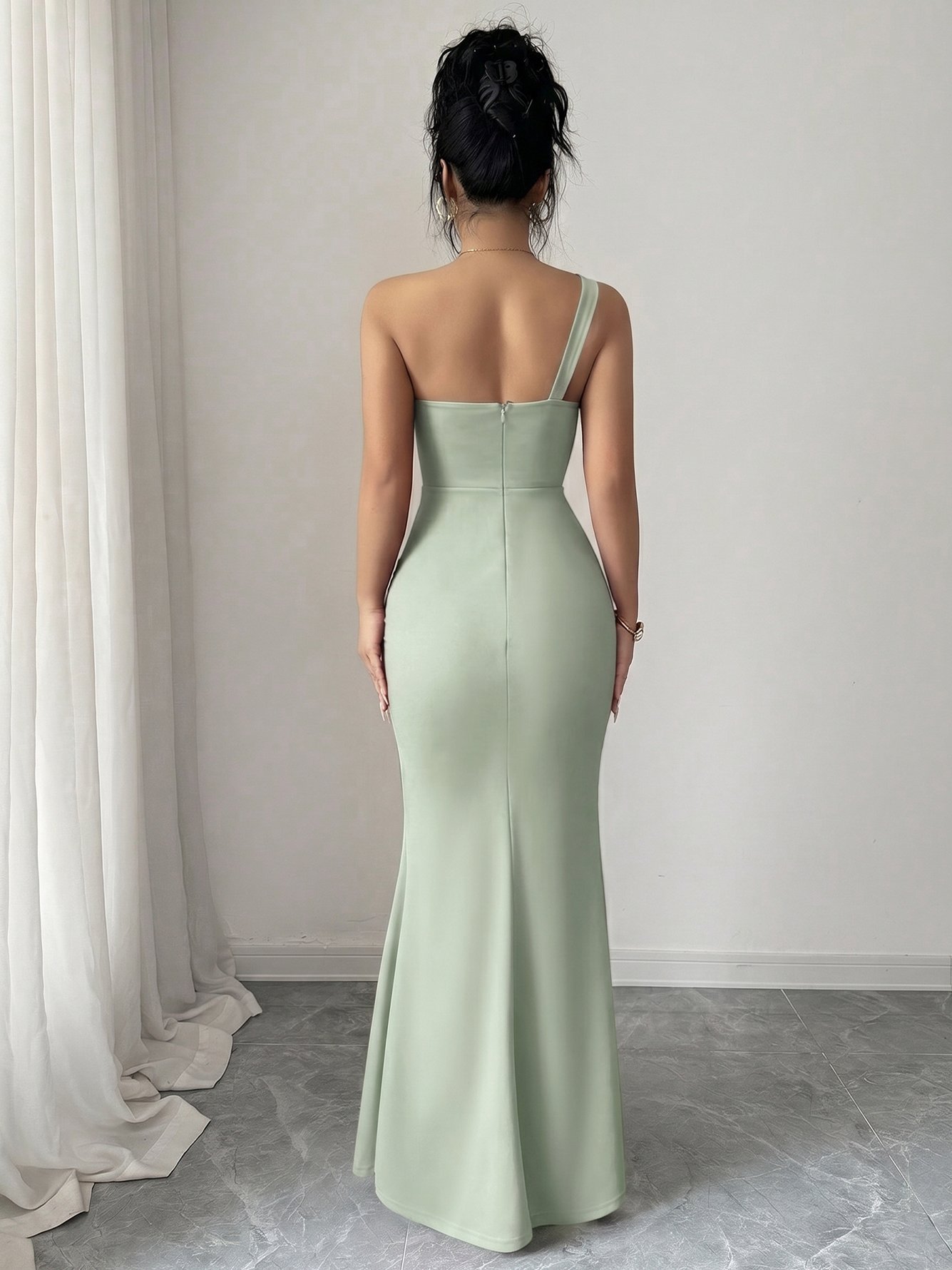 Sage Green Solid Sleeveless Mermaid Maxi Dress