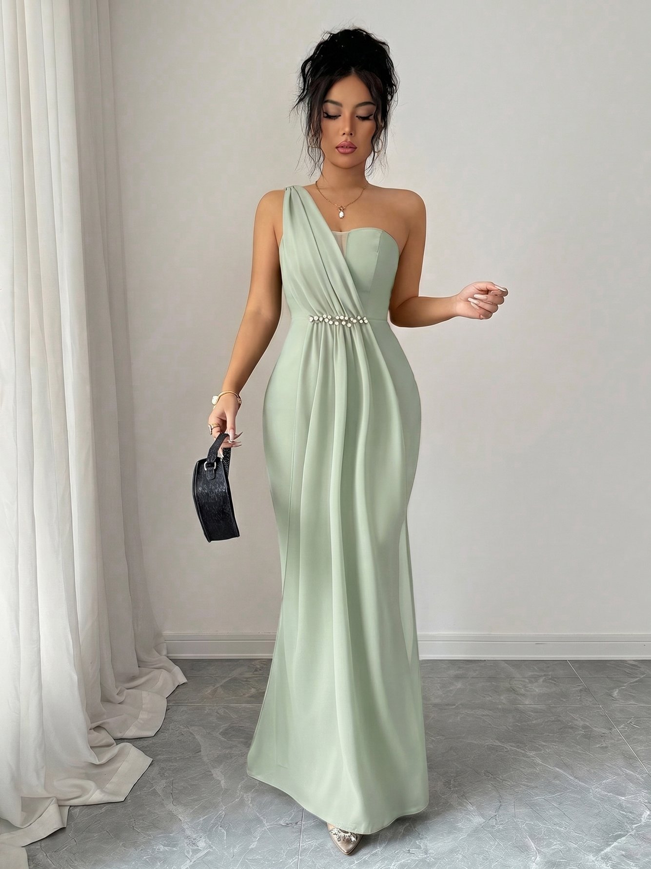 Sage Green Solid Sleeveless Mermaid Maxi Dress