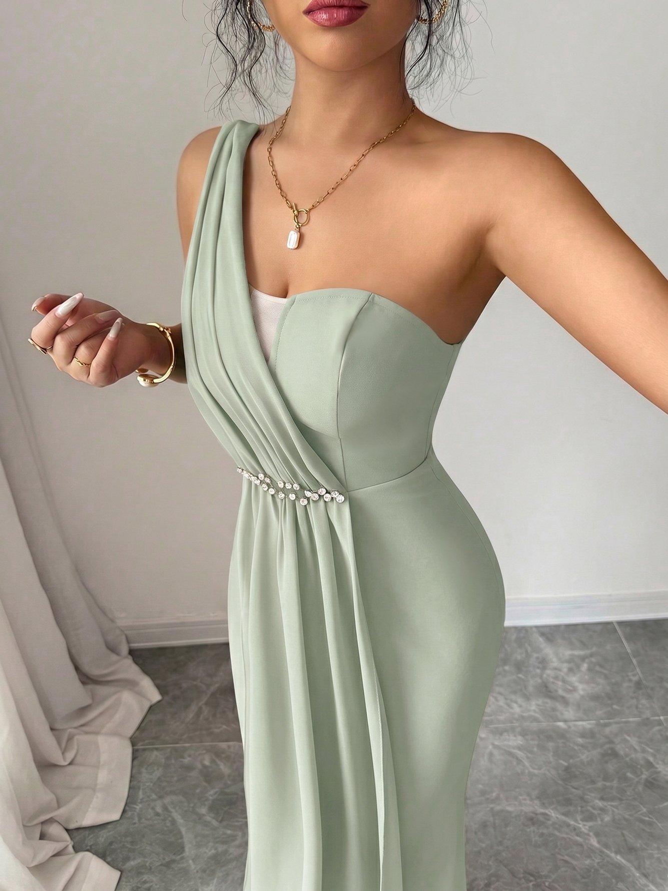 Sage Green Solid Sleeveless Mermaid Maxi Dress