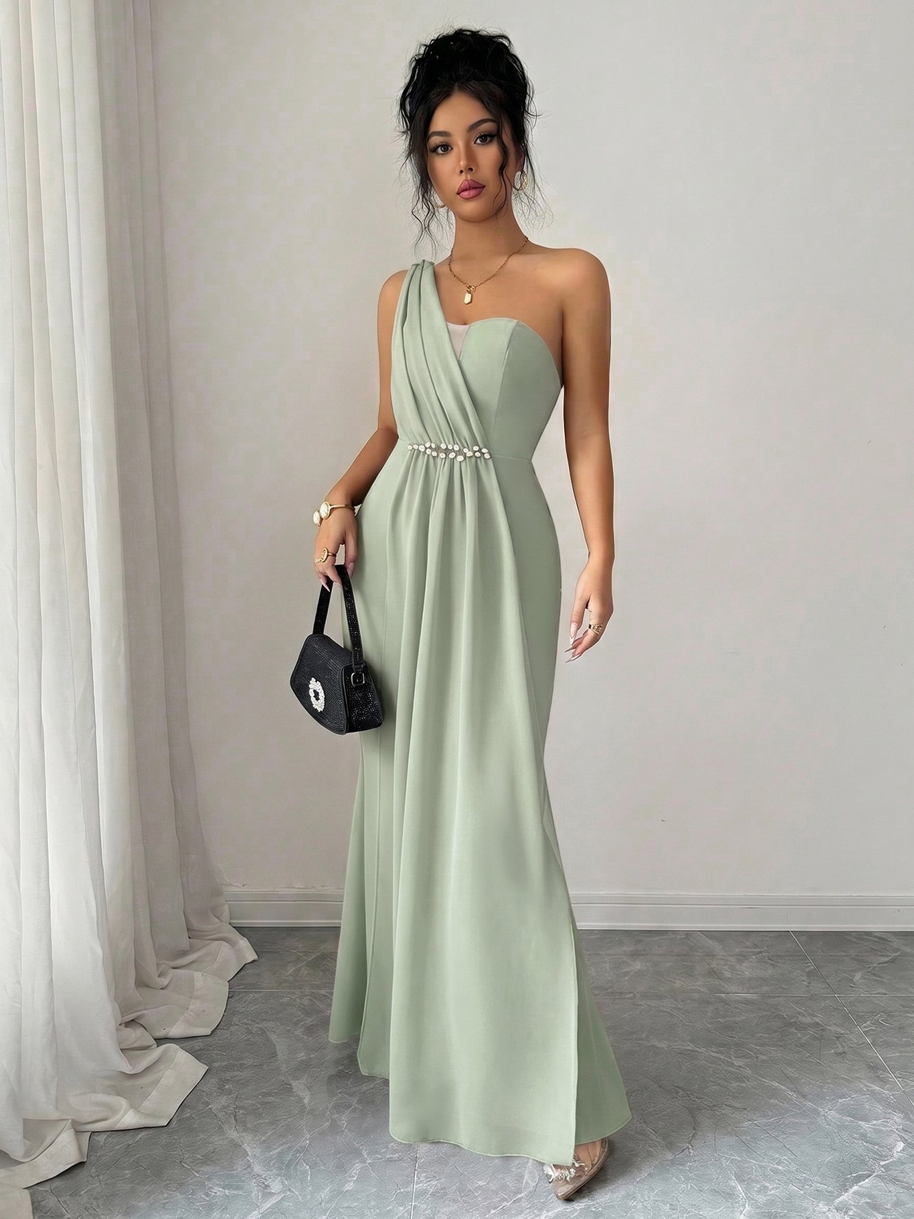 Sage Green Solid Sleeveless Mermaid Maxi Dress