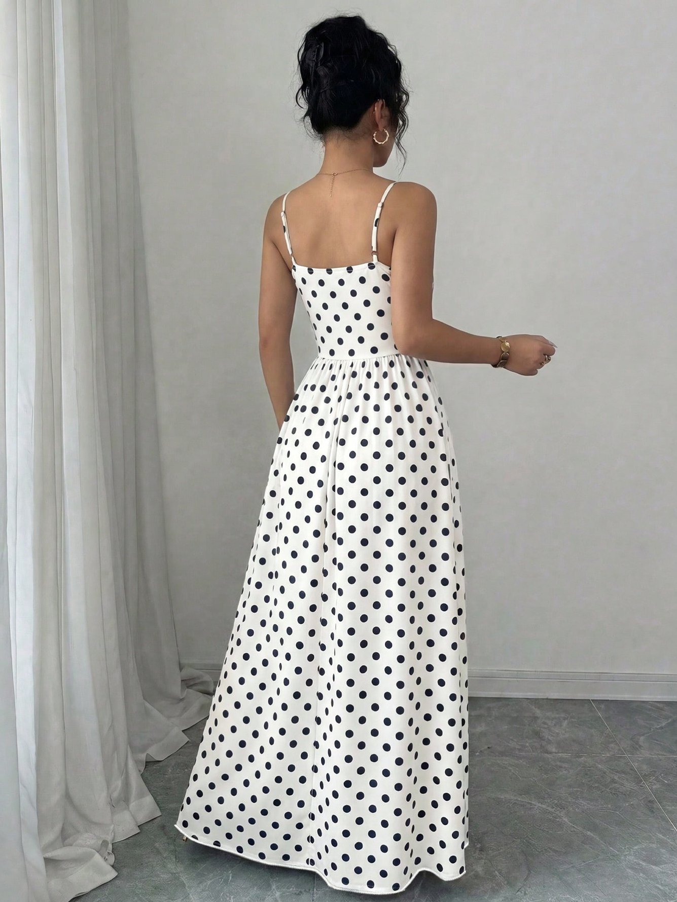 White Polka Dot Spaghetti Strap Maxi Dress
