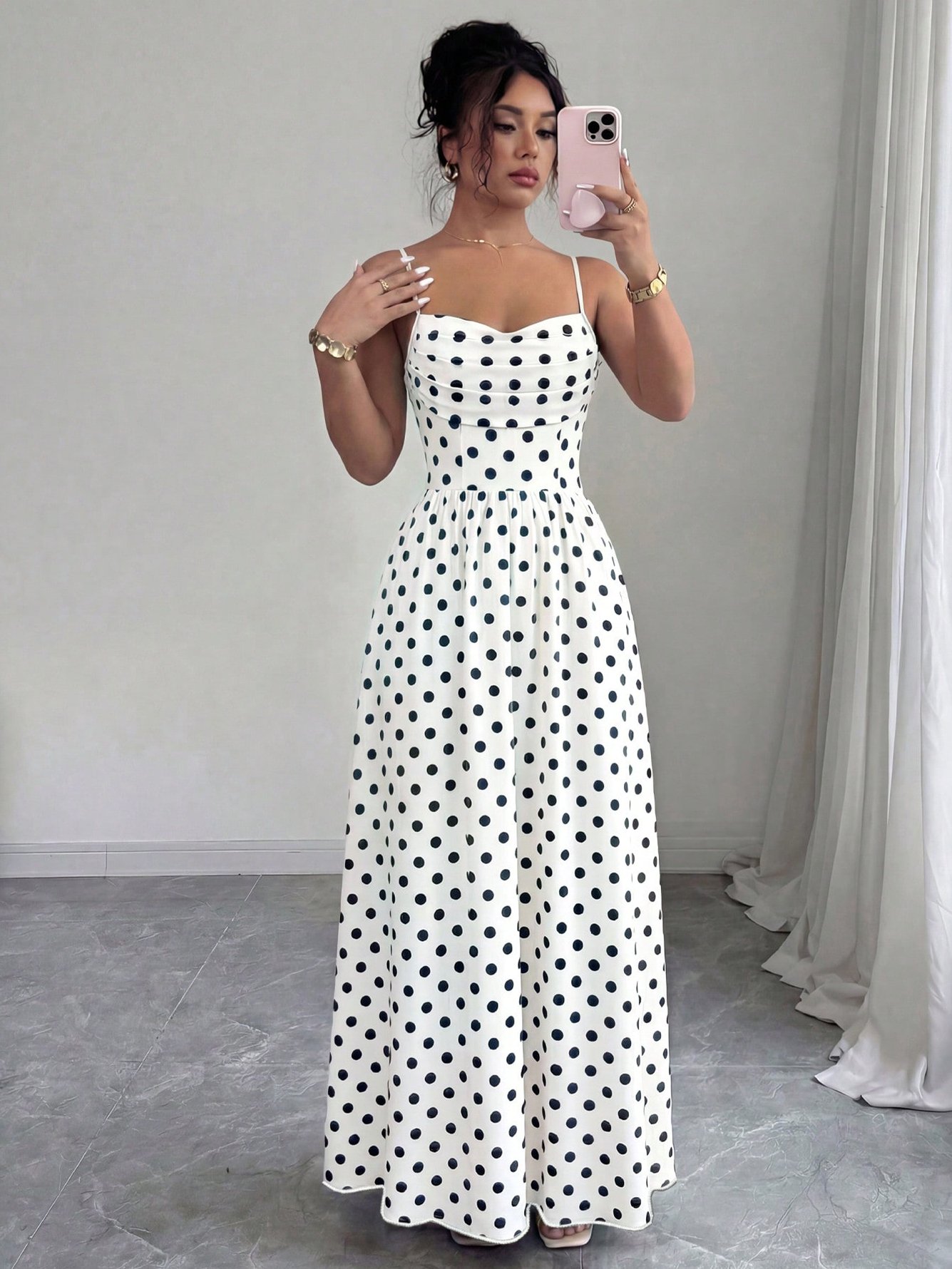 White Polka Dot Spaghetti Strap Maxi Dress