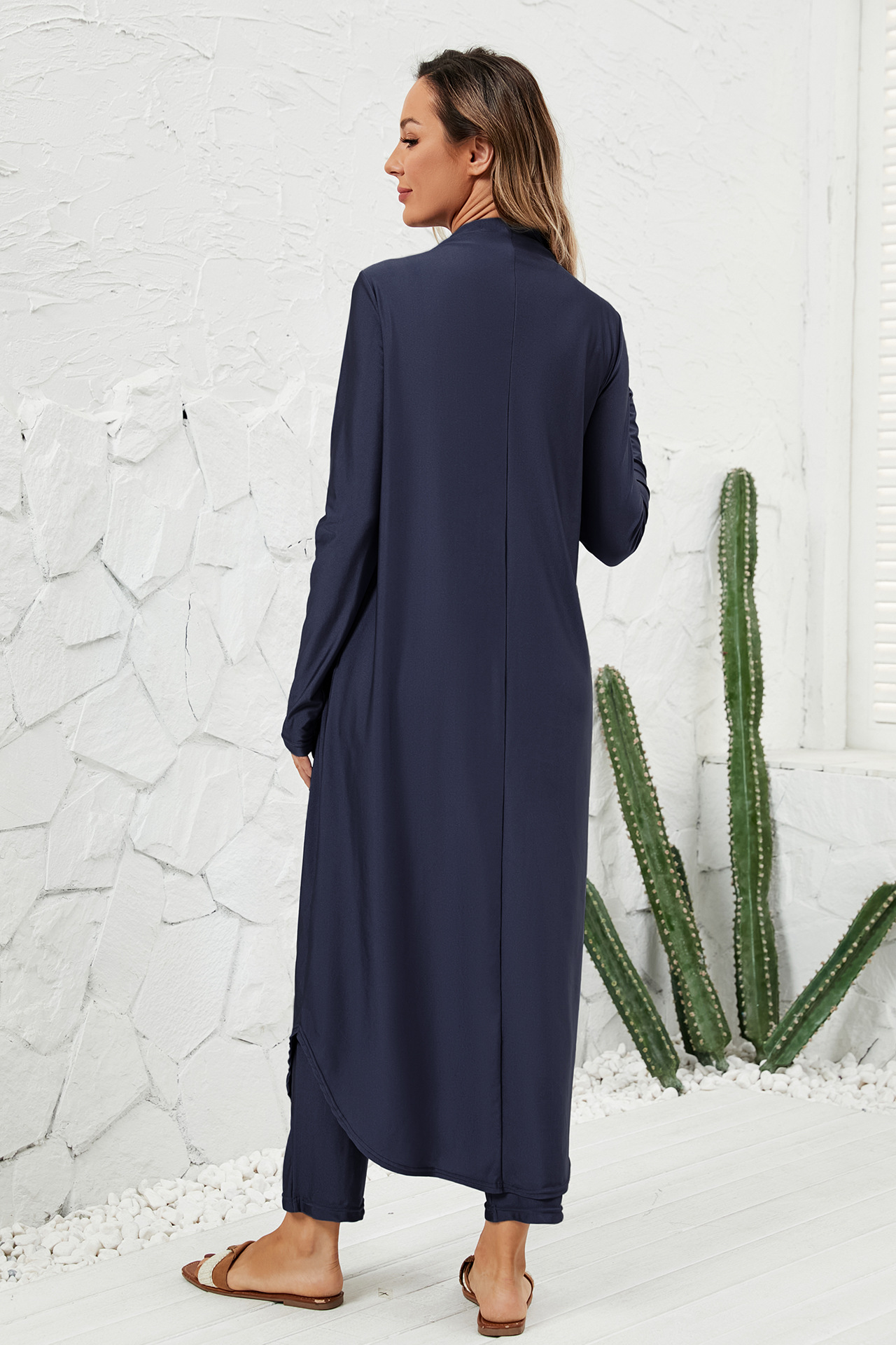 Navy Blue Plain Burkini with Draped Design