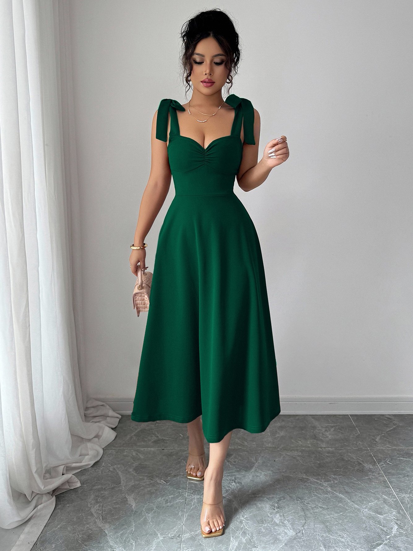 Dark Green Sleeveless Midi Dress