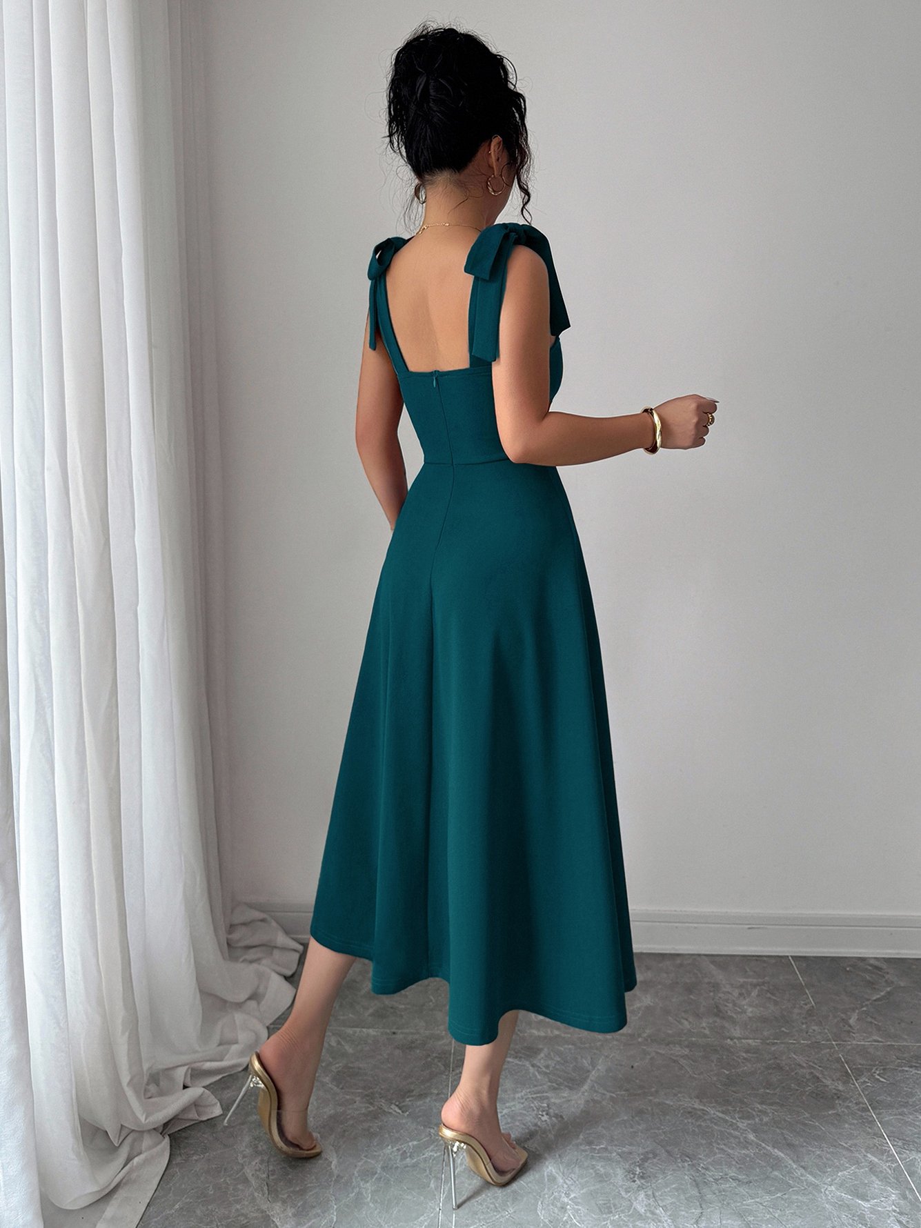 Turquoise Tie-Shoulder Midi Dress