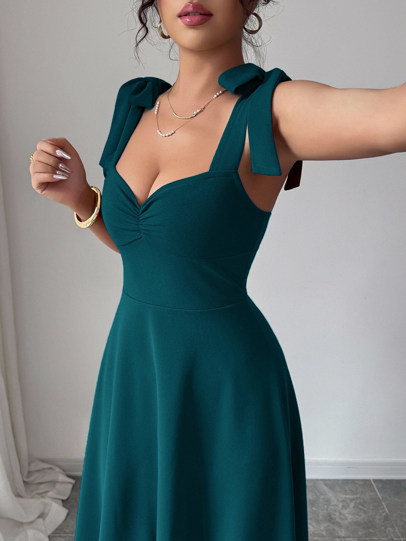 Turquoise Tie-Shoulder Midi Dress