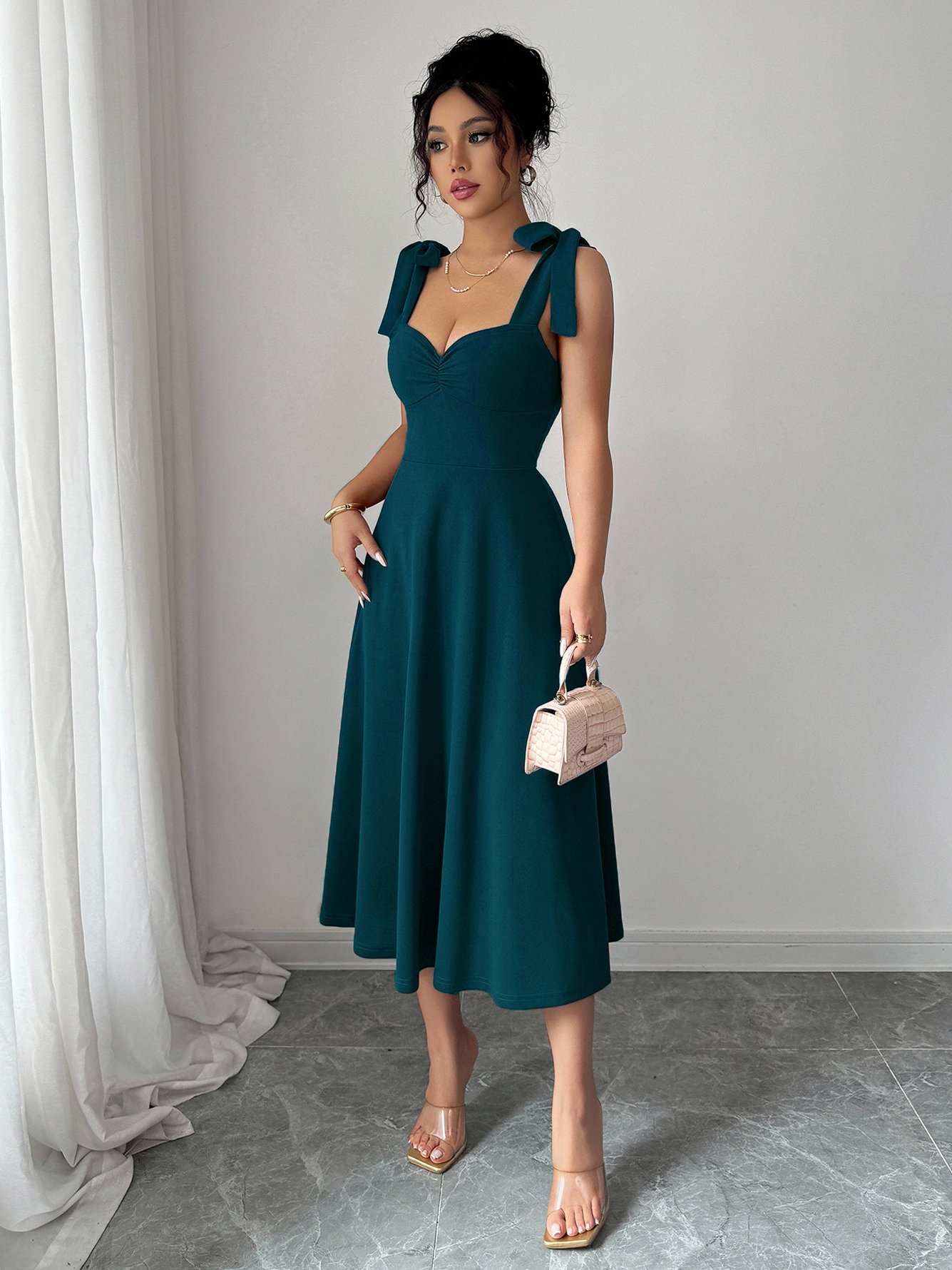 Turquoise Tie-Shoulder Midi Dress