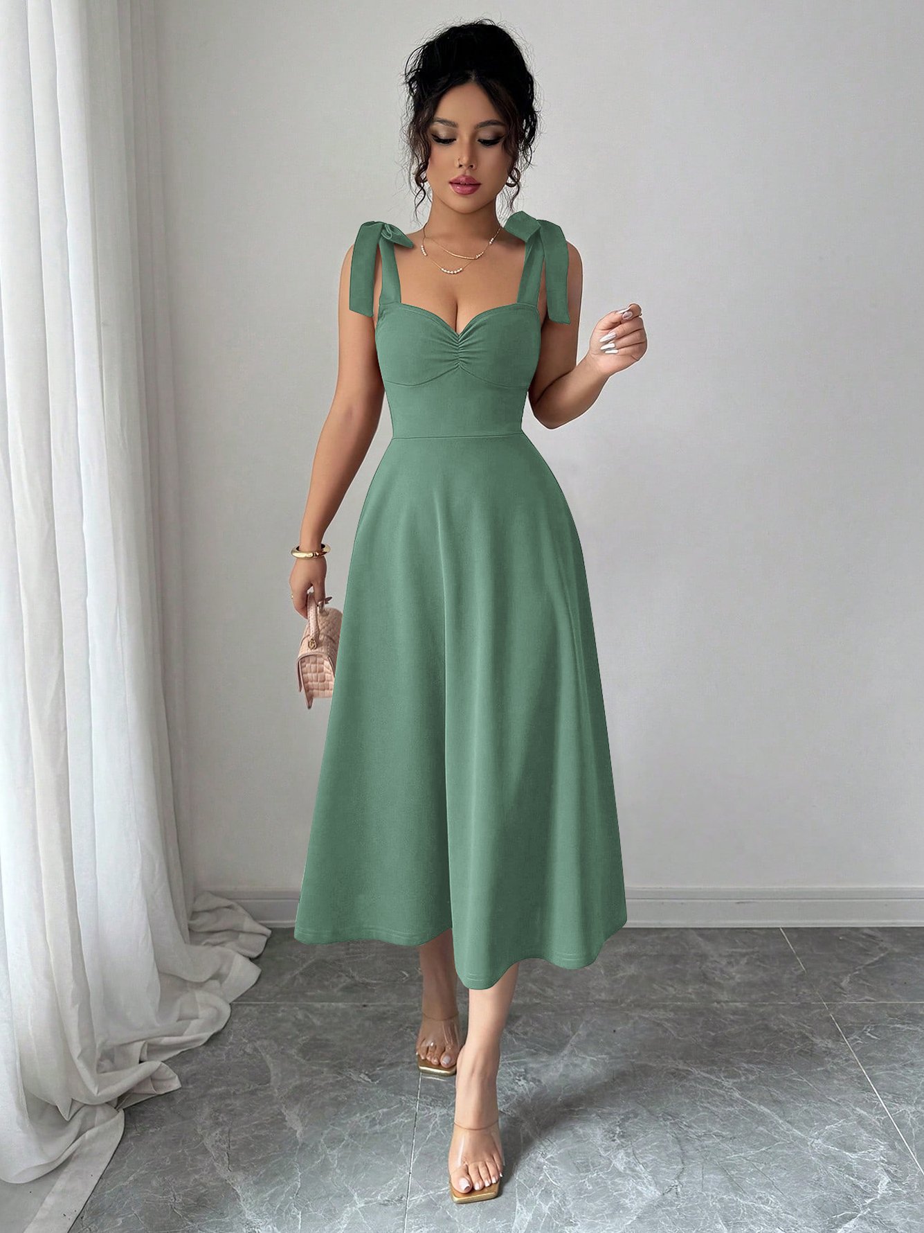 Turquoise Tie-Shoulder Midi Dress