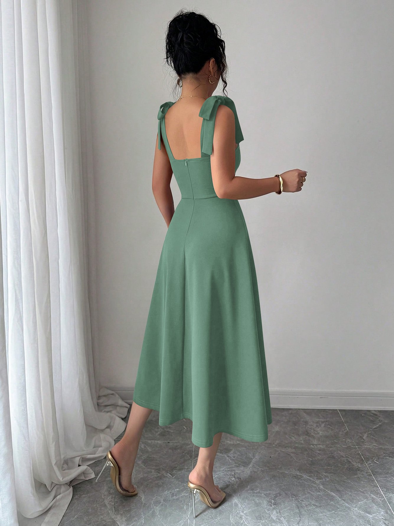 Turquoise Tie-Shoulder Midi Dress