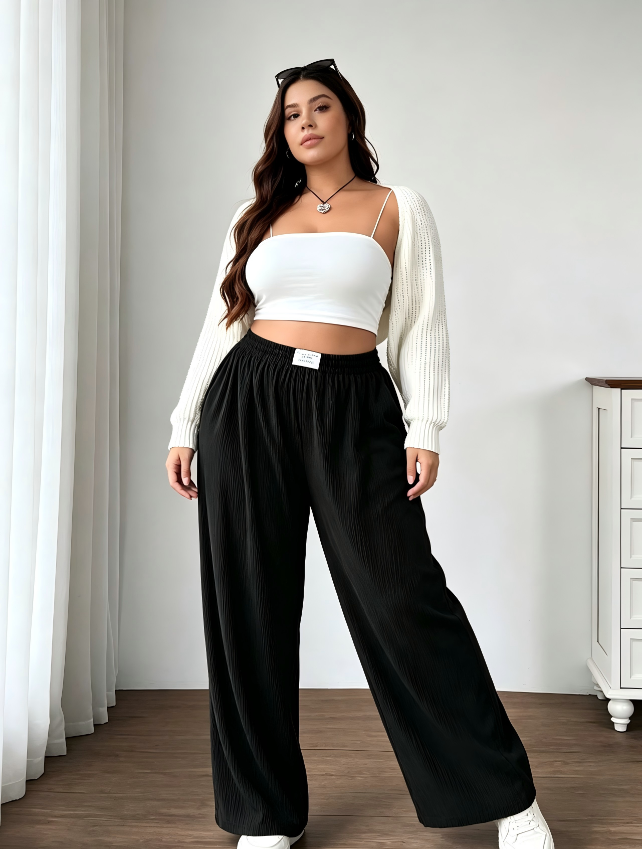 Plus Size Black Corduroy Wide Leg Trousers with Pockets