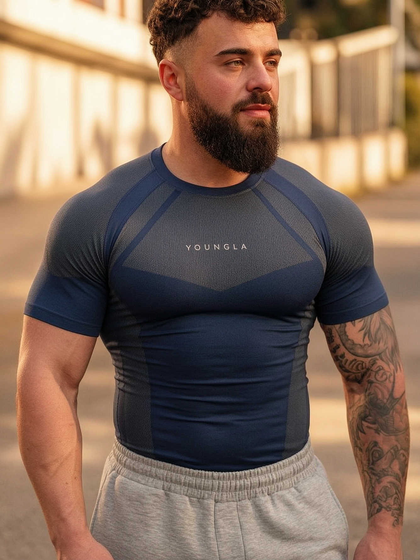 Blue Short Sleeves Muscle Fit Active T-Shirt