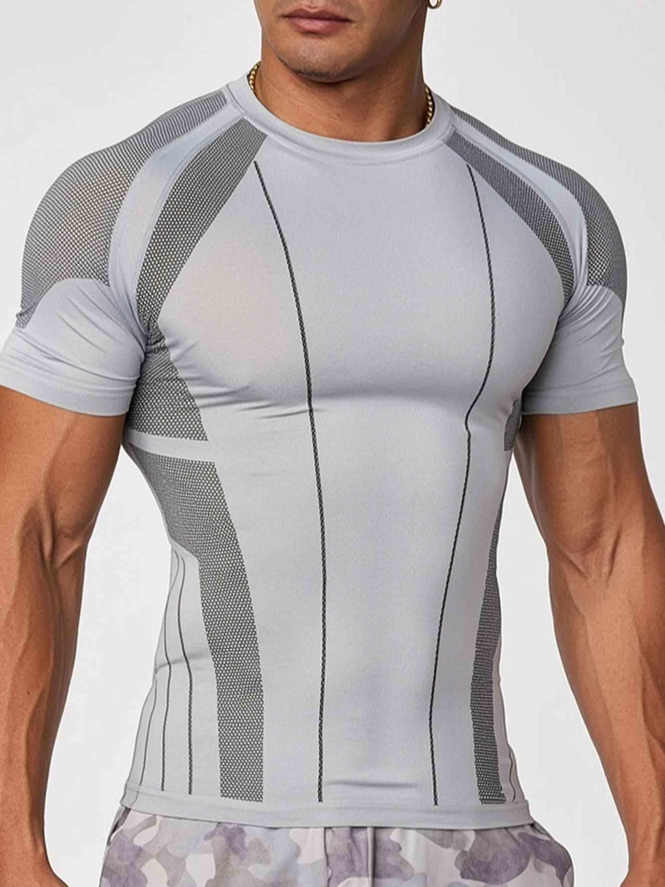 Grey Short Sleeves Muscle Fit Active T-Shirt