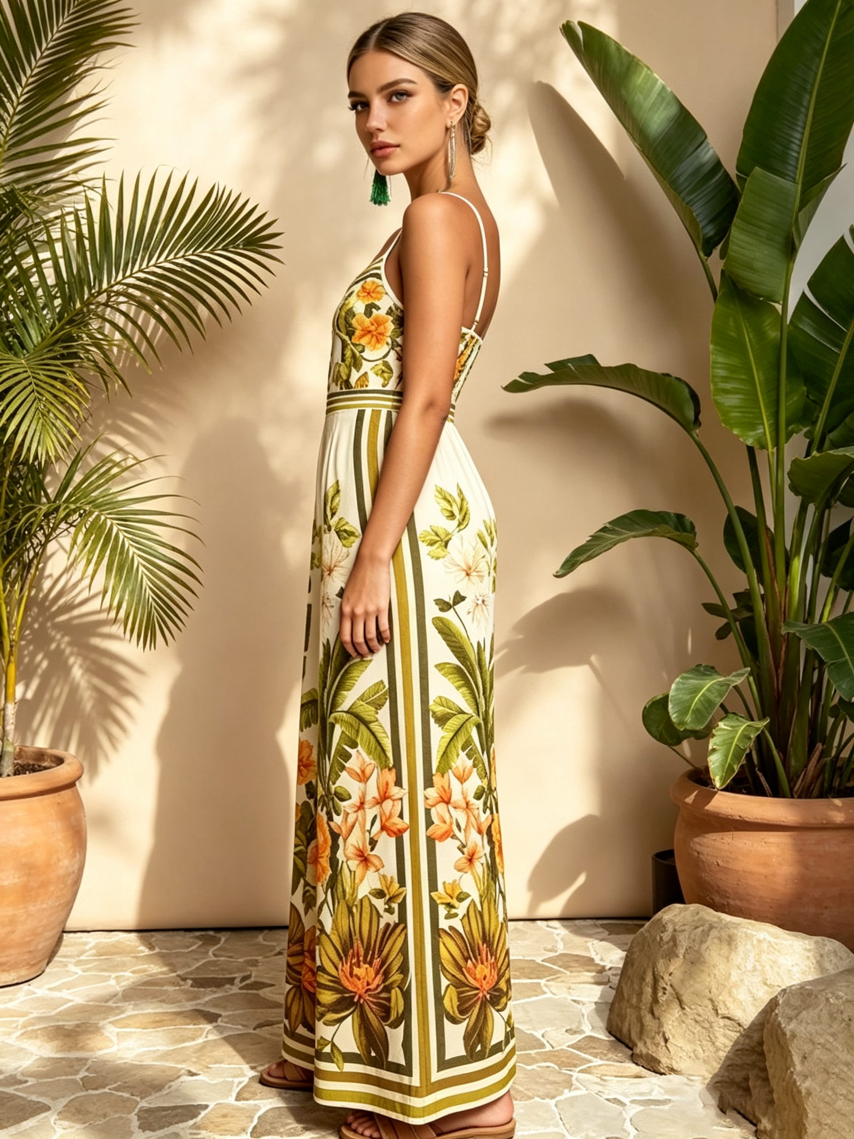Multi-Color Tropical Print Wide-Leg Jumpsuit