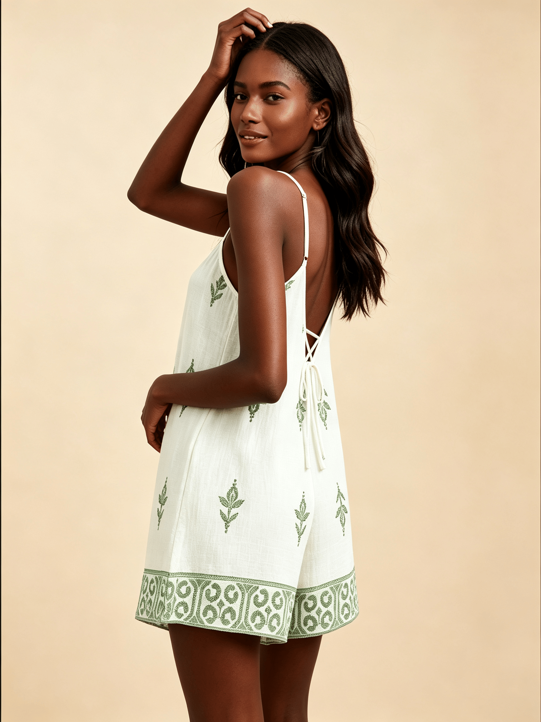 Off-White Embroidered Leaf Romper