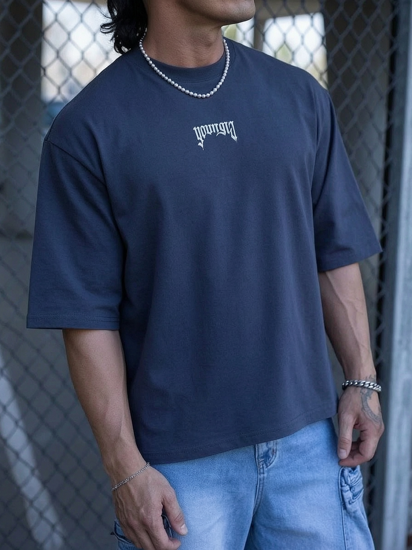 Navy Blue Printed T-Shirt