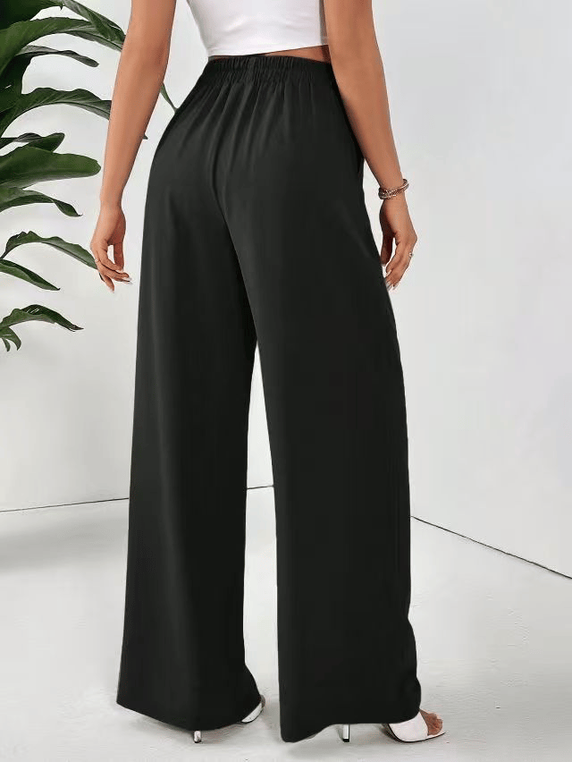 Plus Size Black Wide-Leg Pleated Trousers