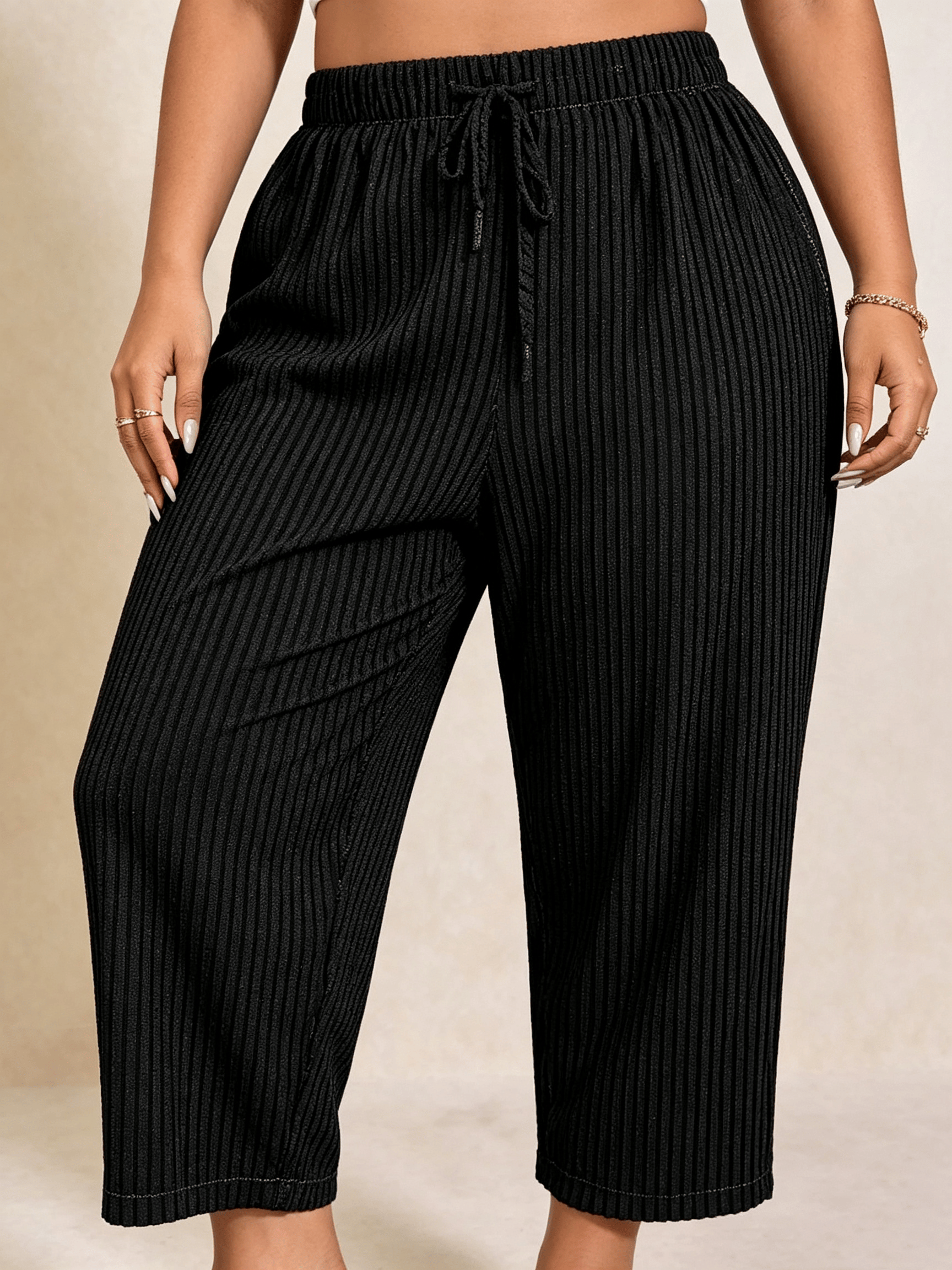 Plus Size Black Pleated Wide-Leg Trousers
