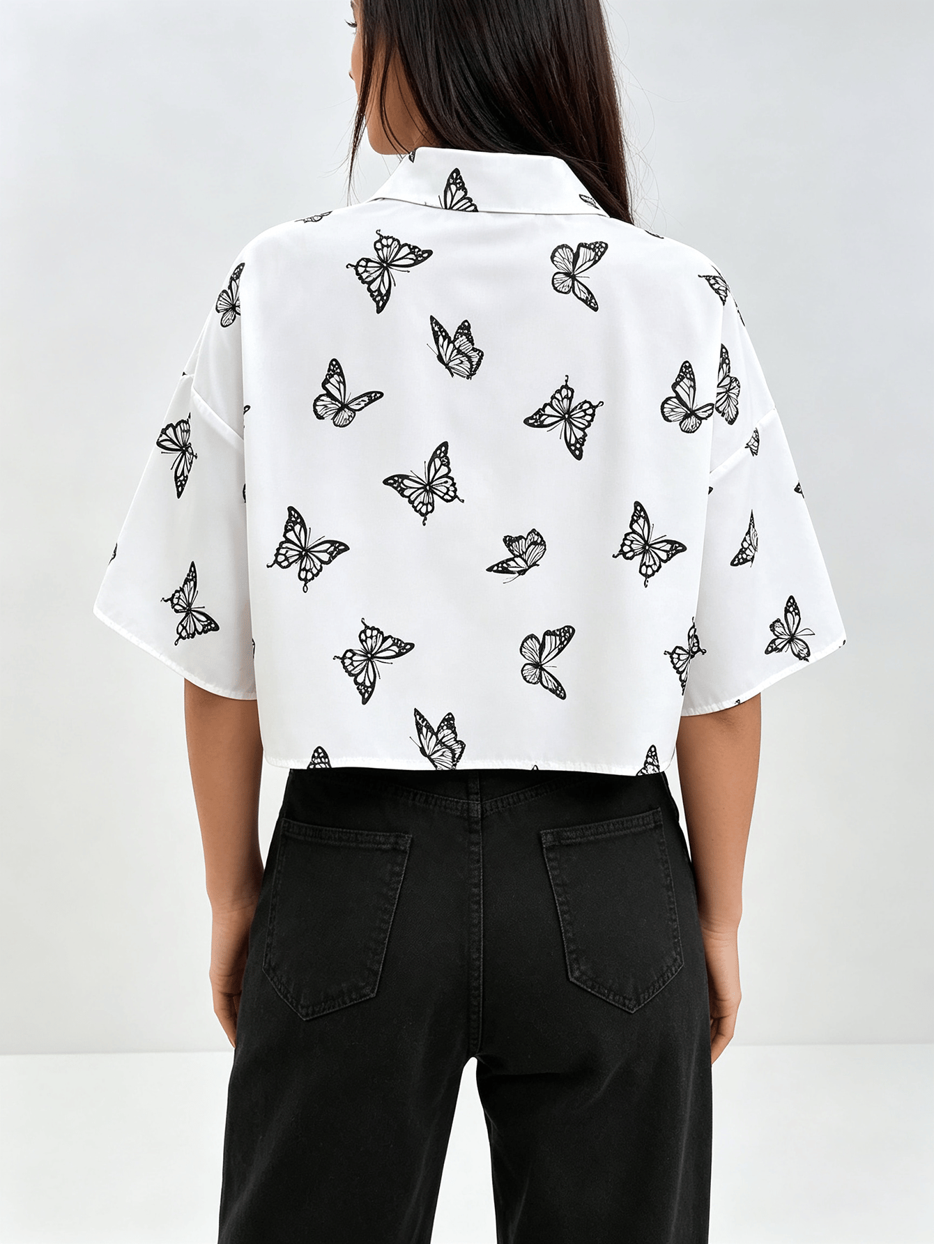 Butterfly Print Loose Fit Long Sleeve Shirt