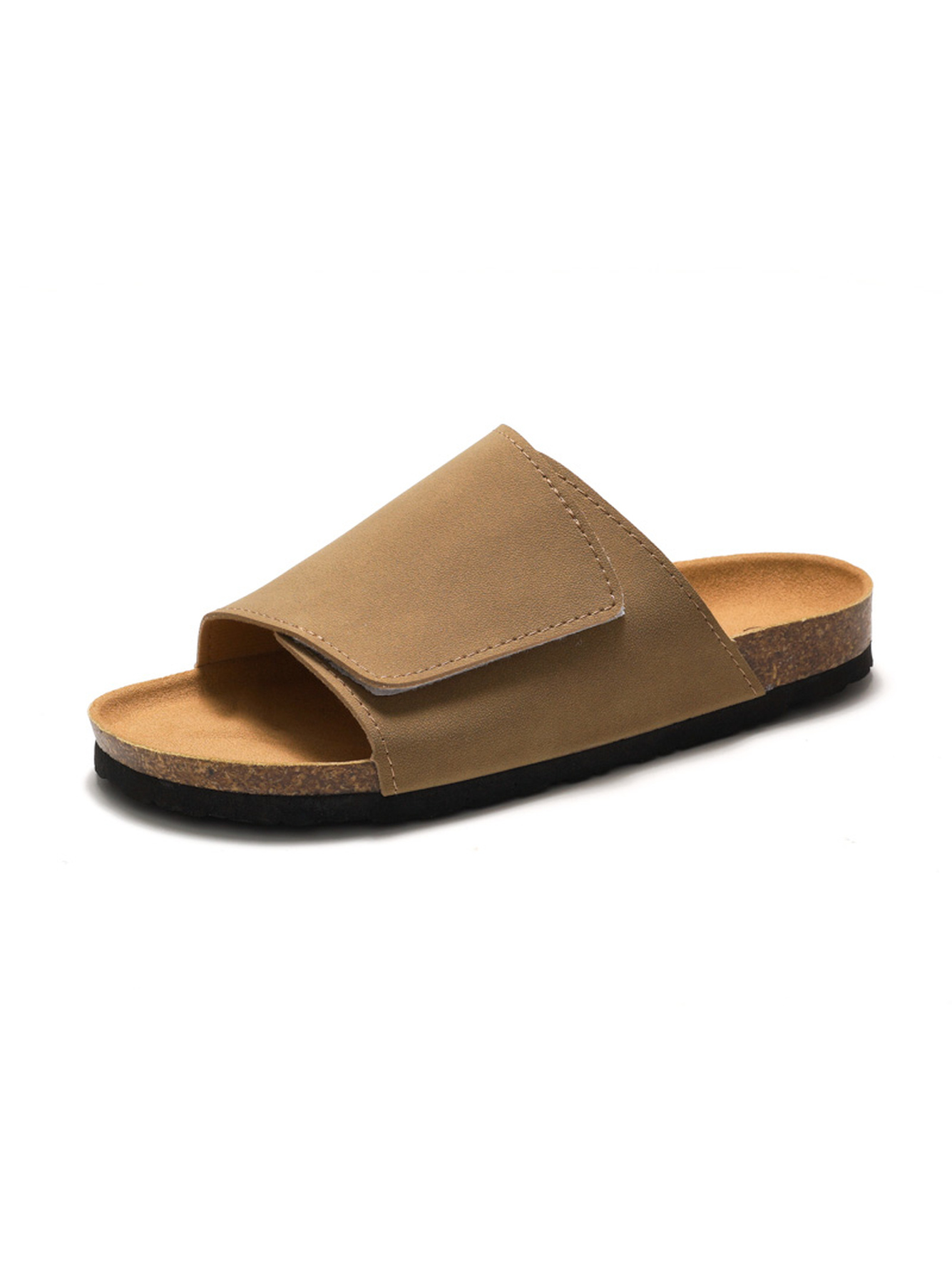 Beige Adjustable Strap Slide Sandals