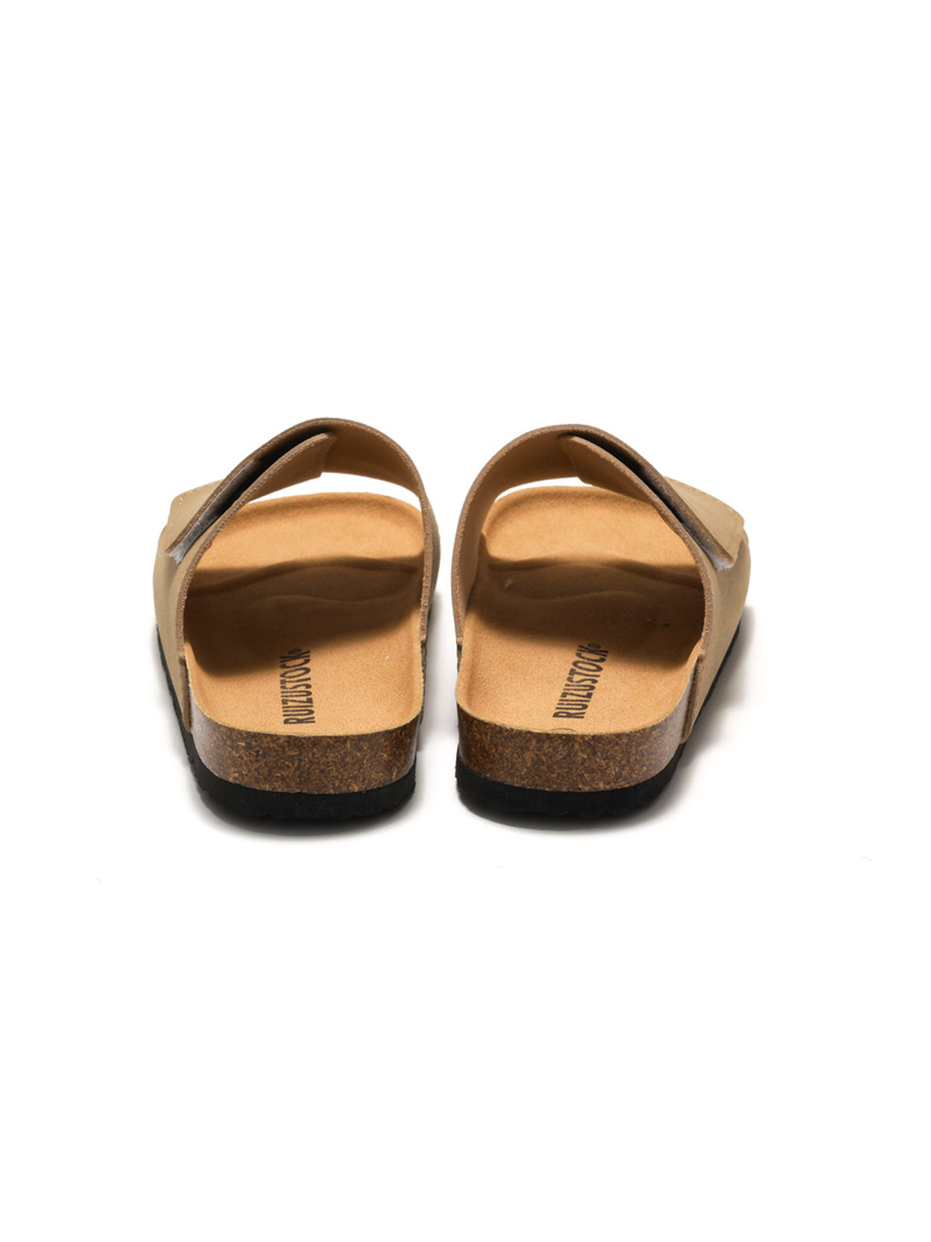 Beige Adjustable Strap Slide Sandals